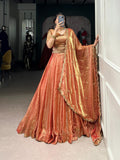 Pastel Fendi Silk Lehenga Choli with Sequins Embroidery & Lace Work | 5 Meter Flair