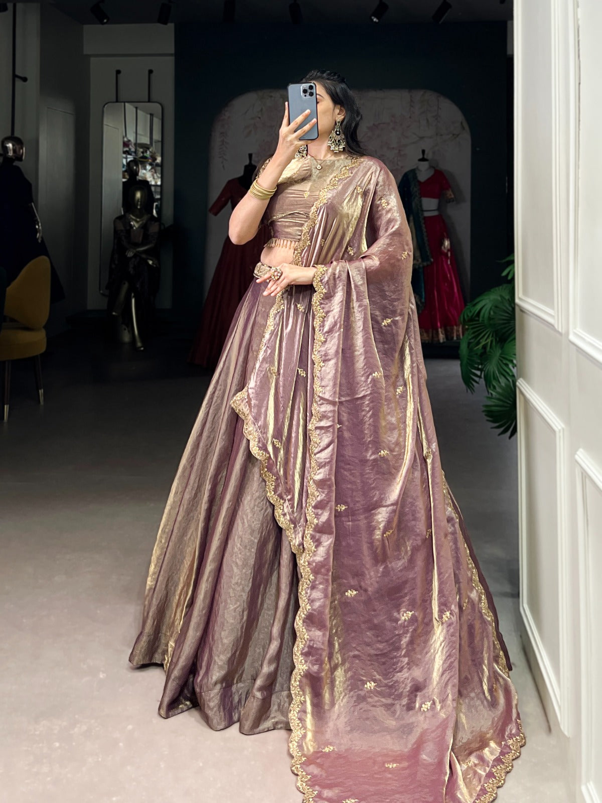Pastel Fendi Silk Lehenga Choli with Sequins Embroidery & Lace Work | 5 Meter Flair