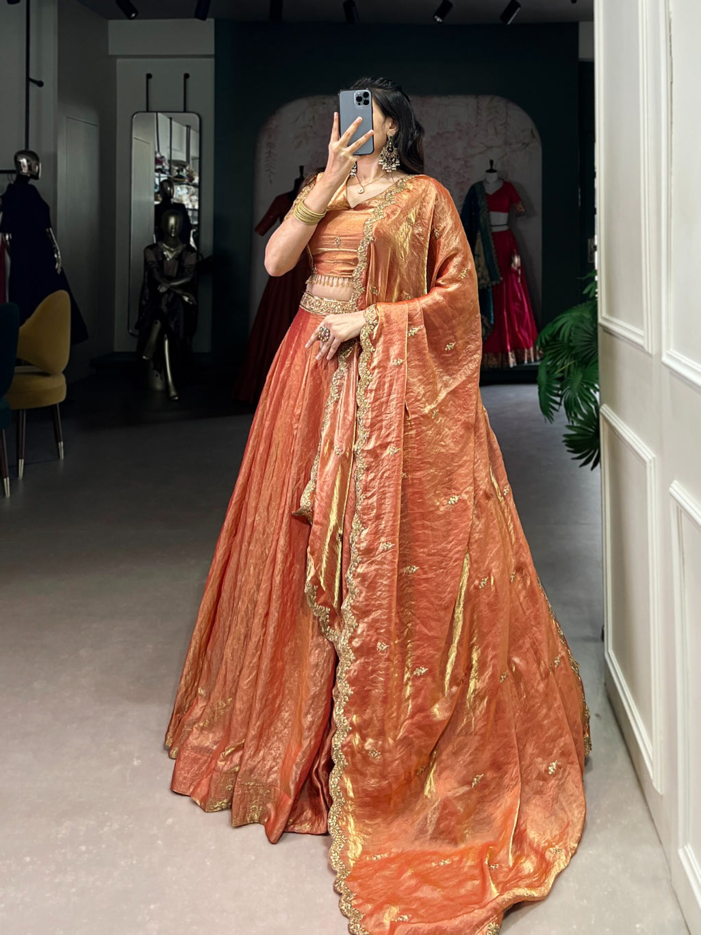 Pastel Fendi Silk Lehenga Choli with Sequins Embroidery & Lace Work | 5 Meter Flair