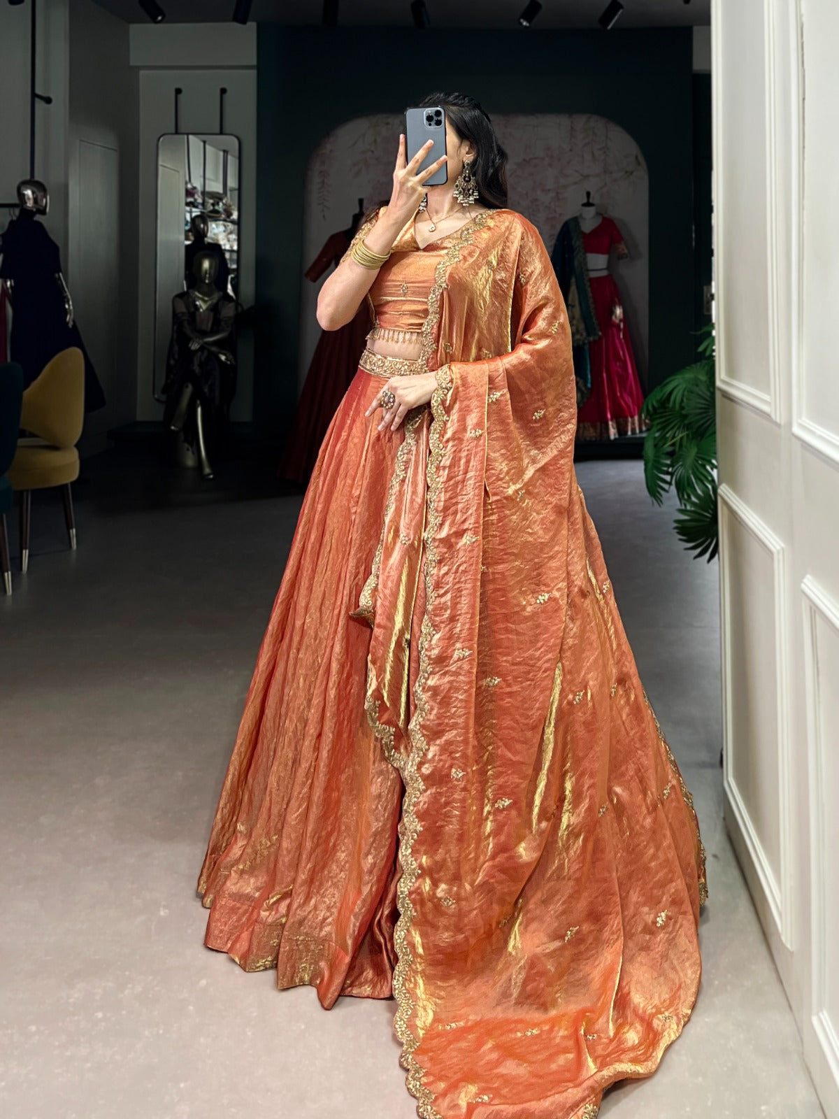 Pastel Fendi Silk Lehenga Choli with Sequins Embroidery & Lace Work | 5 Meter Flair