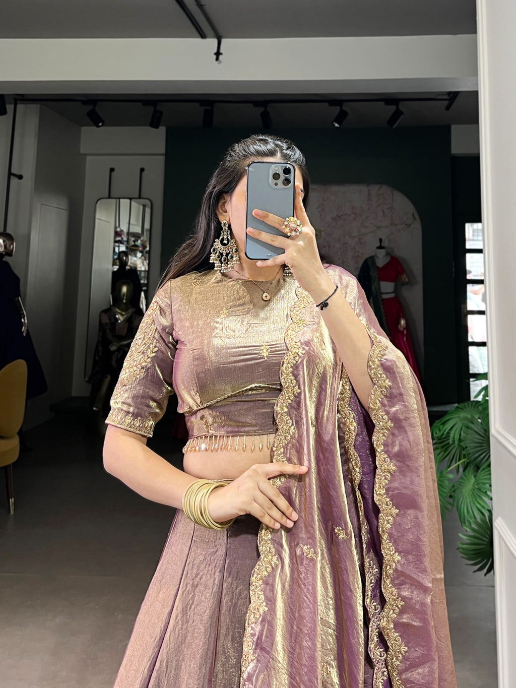 Pastel Fendi Silk Lehenga Choli with Sequins Embroidery & Lace Work | 5 Meter Flair