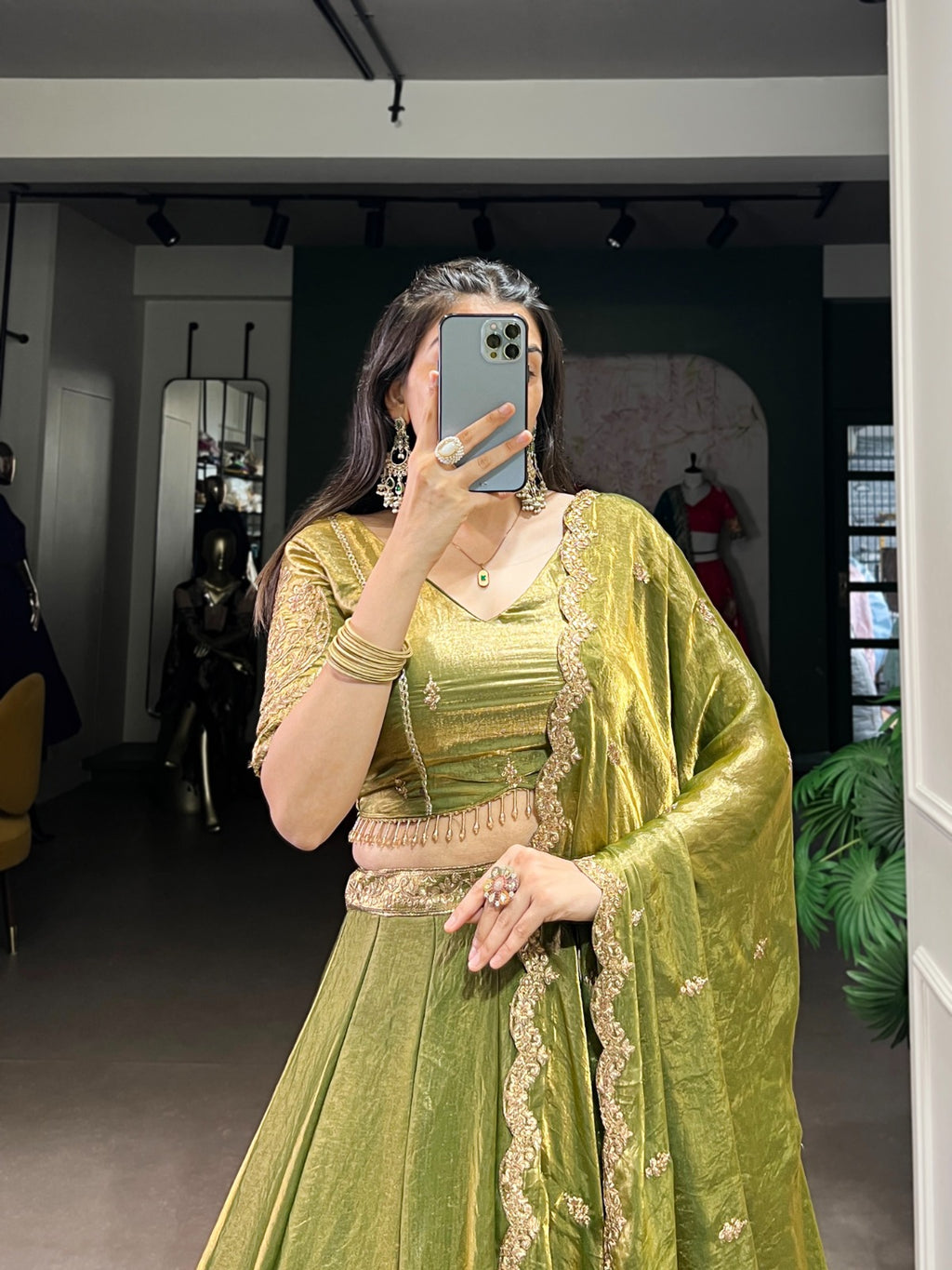 Pastel Fendi Silk Lehenga Choli with Sequins Embroidery & Lace Work | 5 Meter Flair