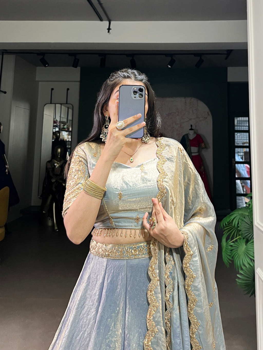 Pastel Fendi Silk Lehenga Choli with Sequins Embroidery & Lace Work | 5 Meter Flair