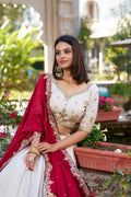 White Vichitra Silk Bridesmaid Lehenga Choli with Sequins & Thread Embroidery
