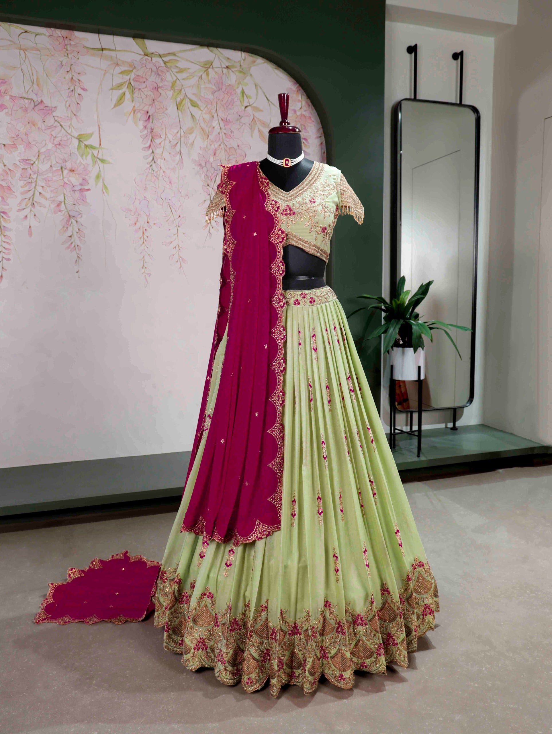 Aqua Star Georgette Lehenga Choli with Zari, Sequins & Resham Embroidery