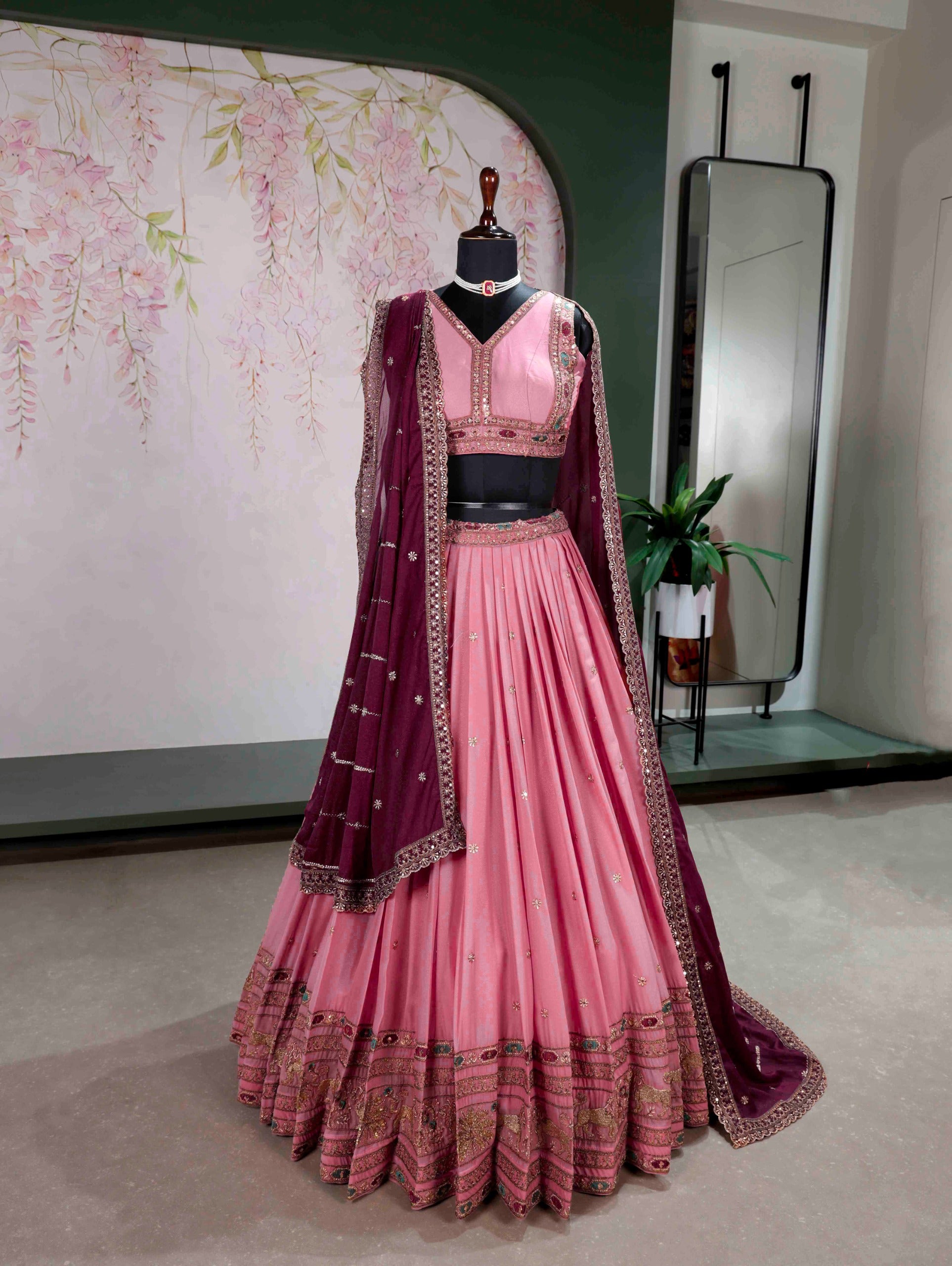 Aqua Star Georgette Lehenga Choli with Zari, Sequins & Resham Embroidery