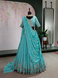 Aqua Star Georgette Lehenga Choli with Zari, Sequins & Resham Embroidery