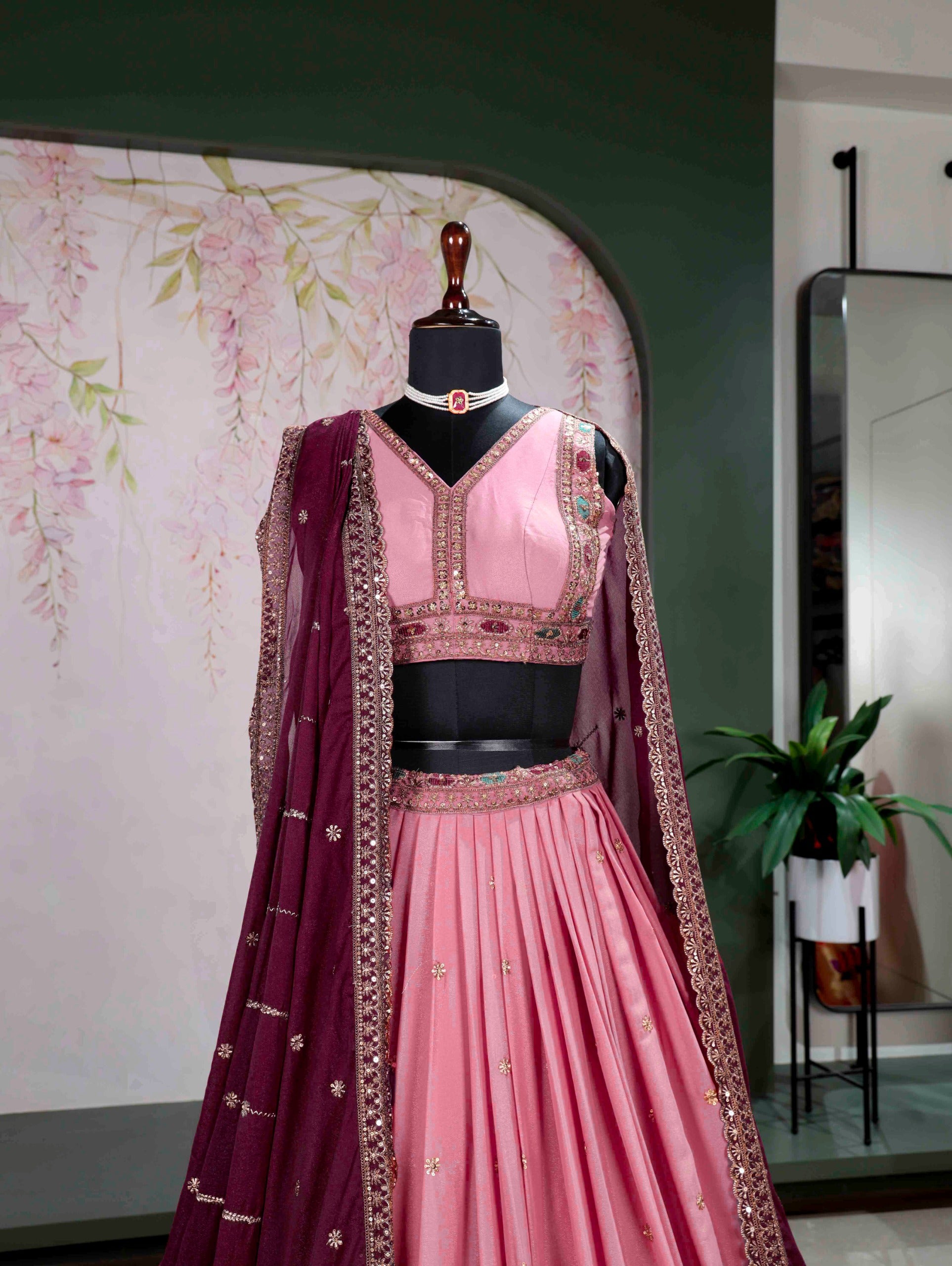 Aqua Star Georgette Lehenga Choli with Zari, Sequins & Resham Embroidery