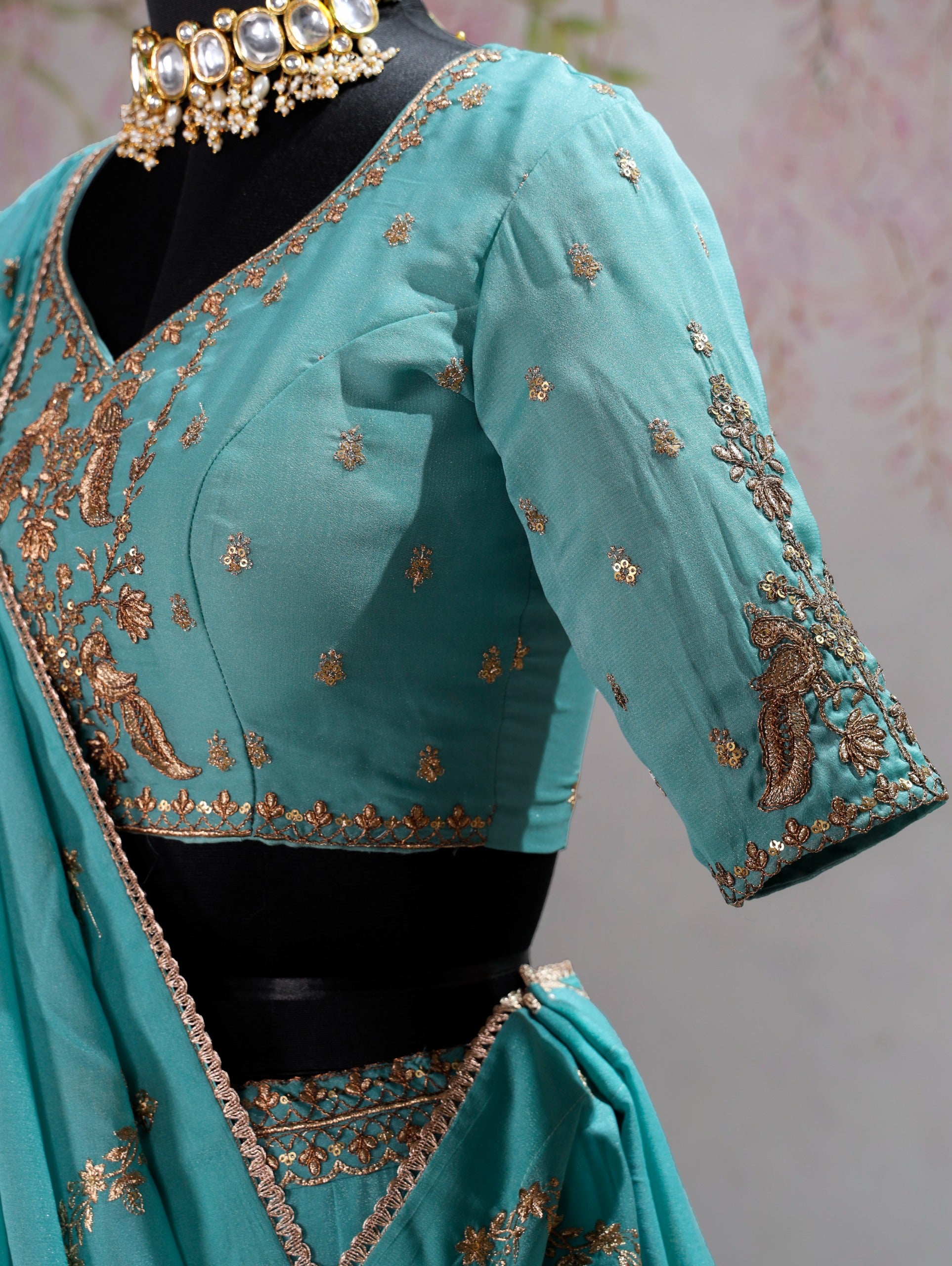 Aqua Star Georgette Lehenga Choli with Zari, Sequins & Resham Embroidery