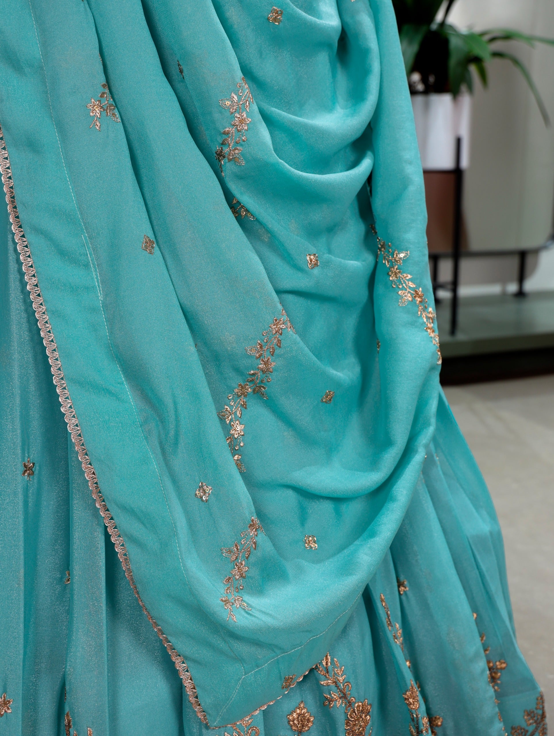Aqua Star Georgette Lehenga Choli with Zari, Sequins & Resham Embroidery