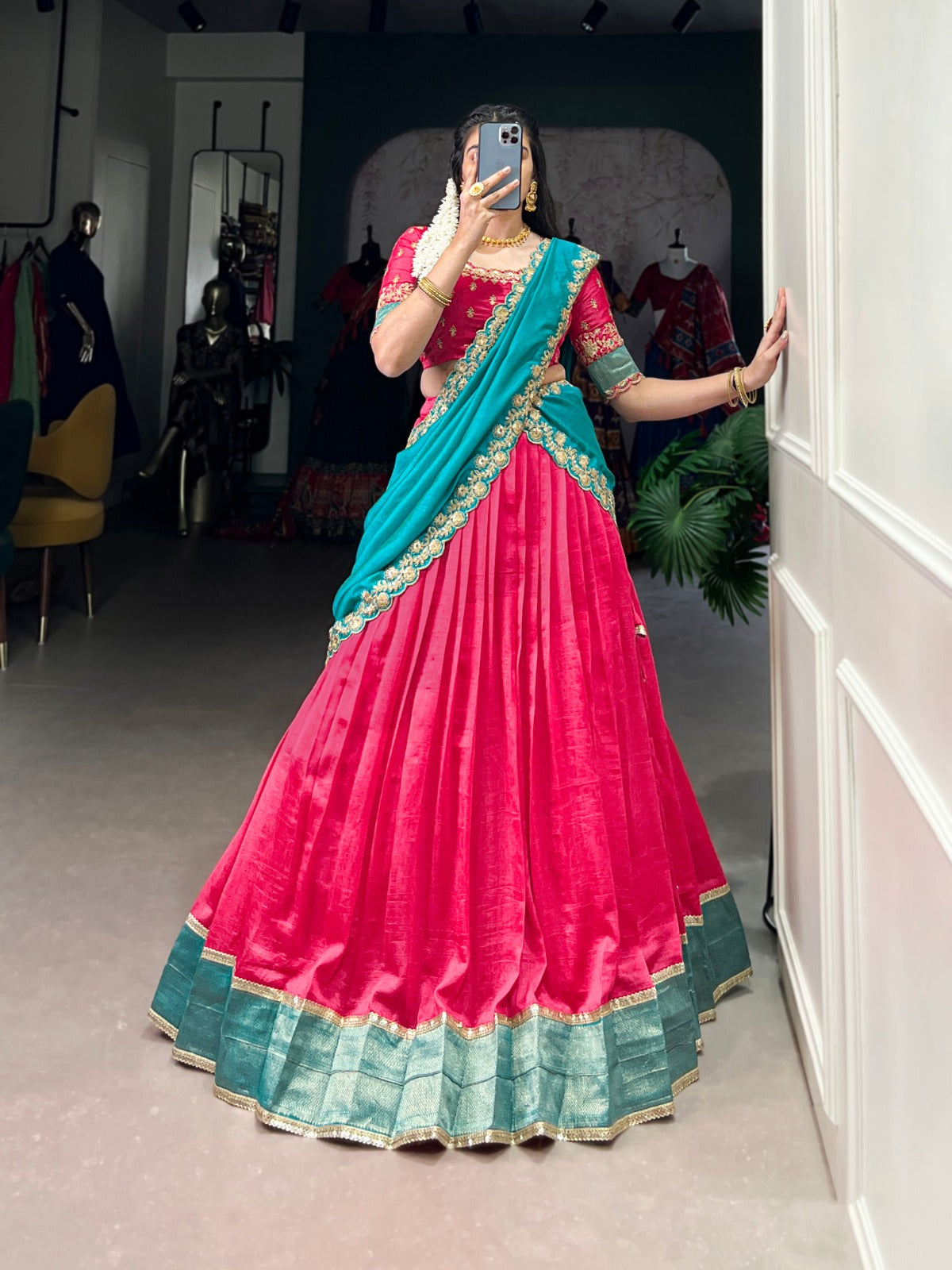 Vichitra Silk Lehenga Choli with Zari Weaving & Sequins Lace Border | Wedding & Festive Wear