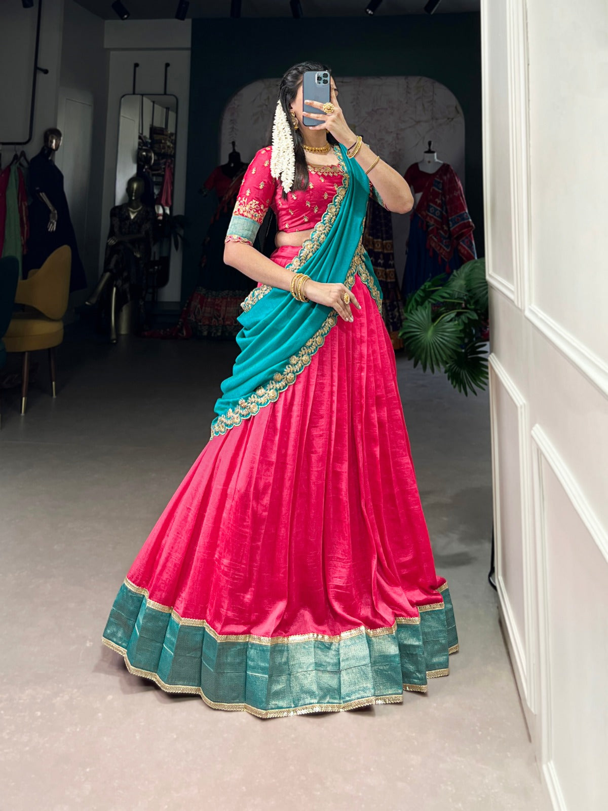 Vichitra Silk Lehenga Choli with Zari Weaving & Sequins Lace Border | Wedding & Festive Wear