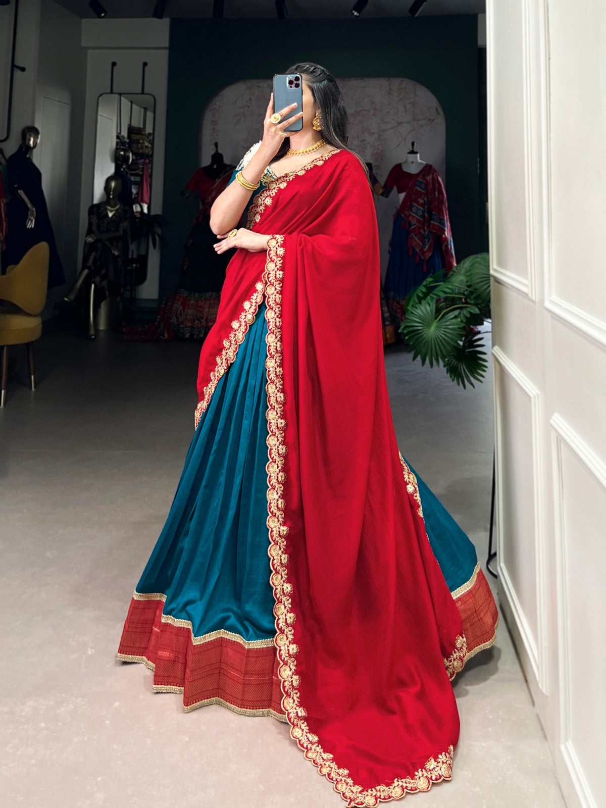 Vichitra Silk Lehenga Choli with Zari Weaving & Sequins Lace Border | Wedding & Festive Wear