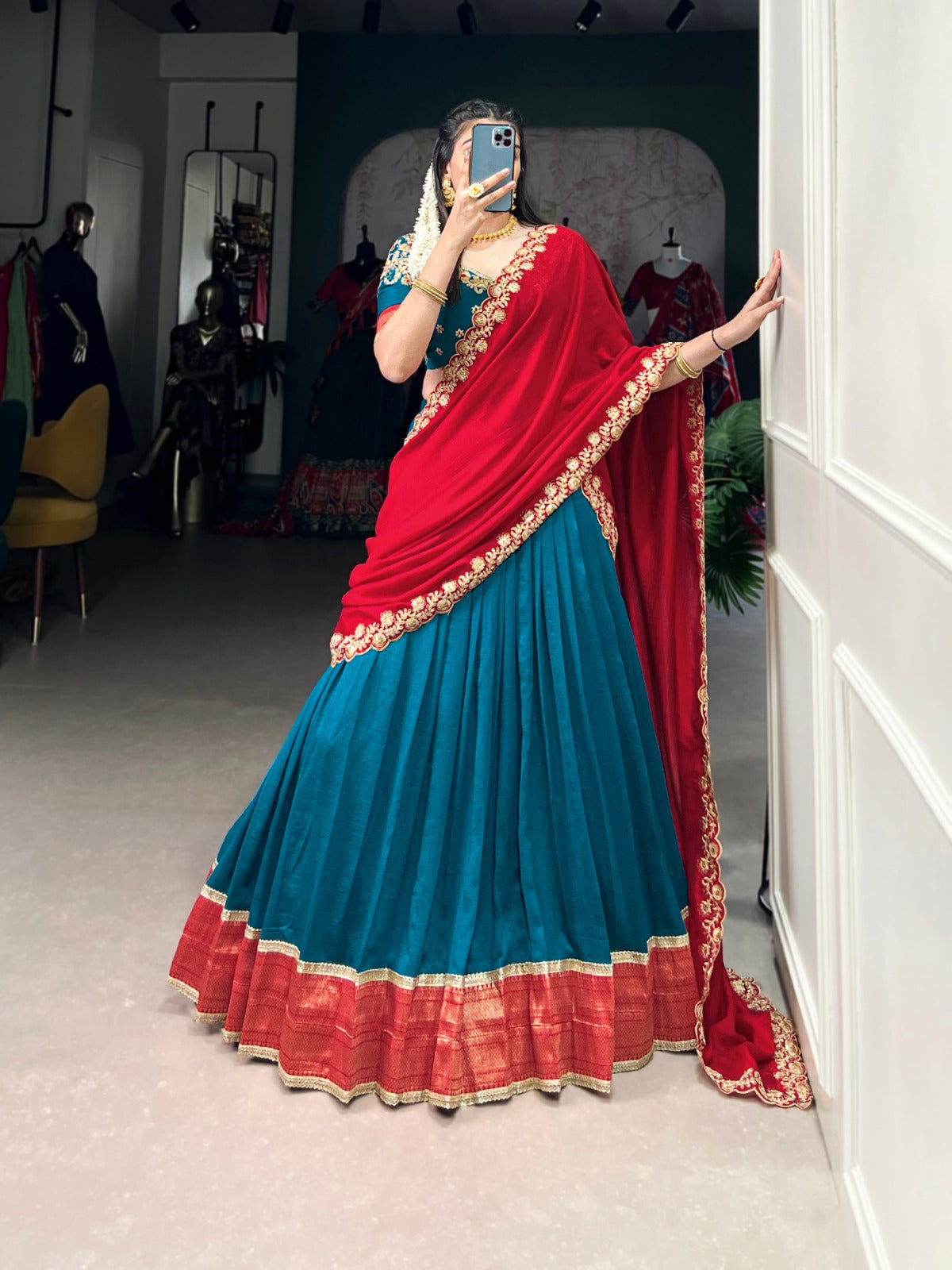 Vichitra Silk Lehenga Choli with Zari Weaving & Sequins Lace Border | Wedding & Festive Wear