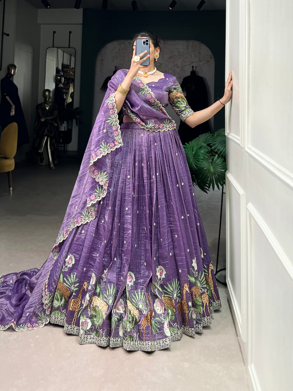 Gold Crush Lehenga Choli with Sequins & Thread Embroidery | Party & Wedding Wear