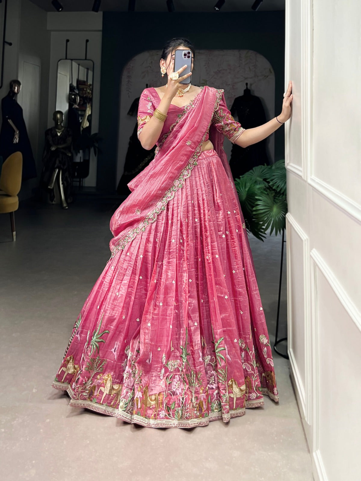 Gold Crush Lehenga Choli with Sequins & Thread Embroidery | Party & Wedding Wear
