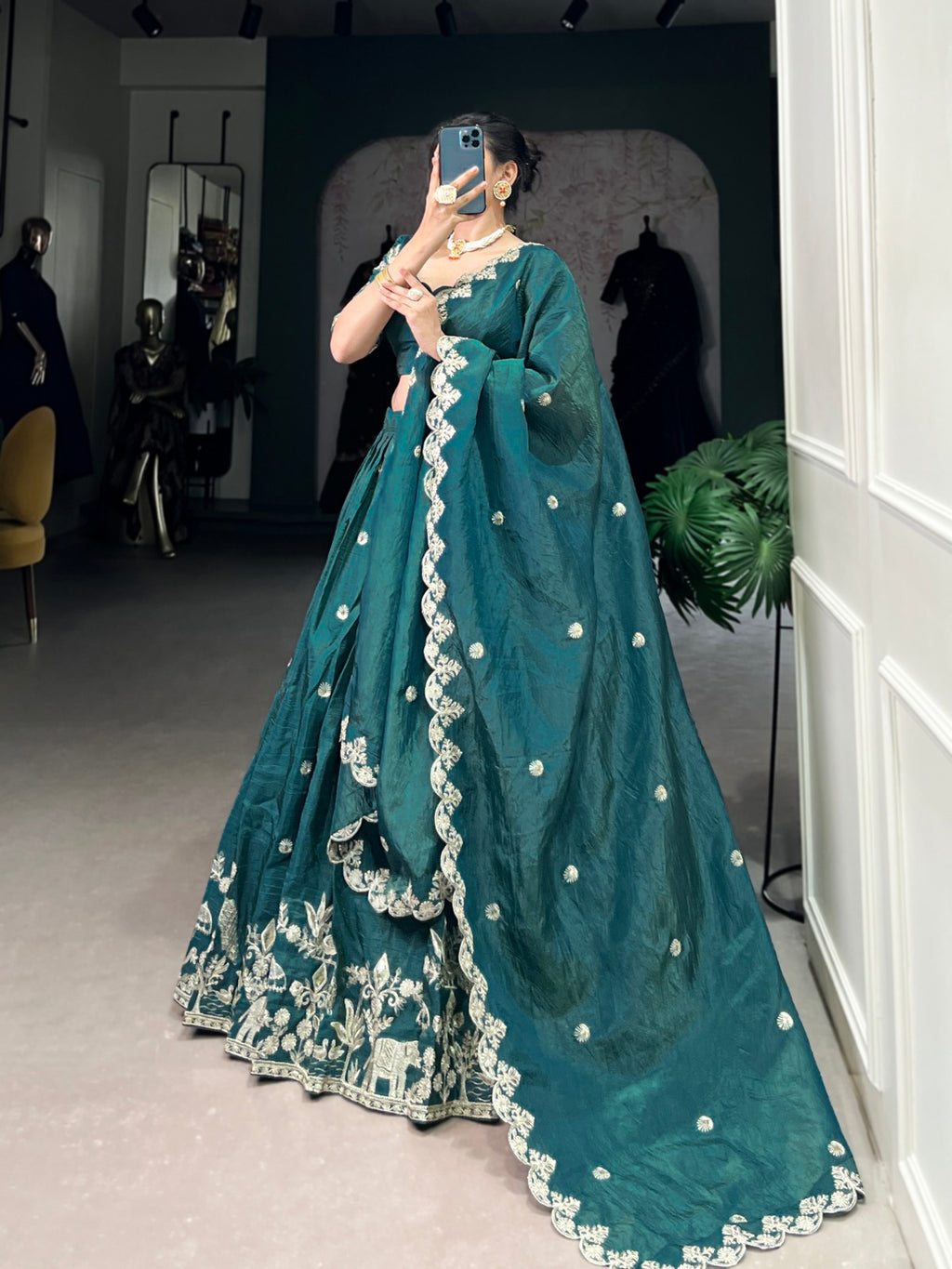 Gold Crush Lehenga Choli with Sequins & Thread Embroidery | Party & Wedding Wear