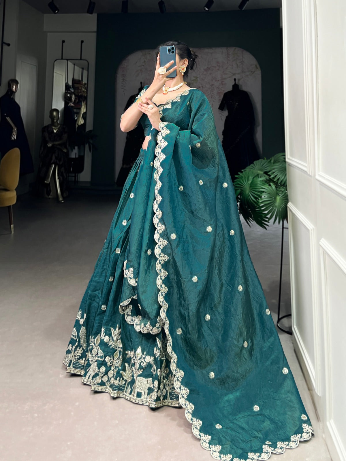 Gold Crush Lehenga Choli with Sequins & Thread Embroidery | Party & Wedding Wear