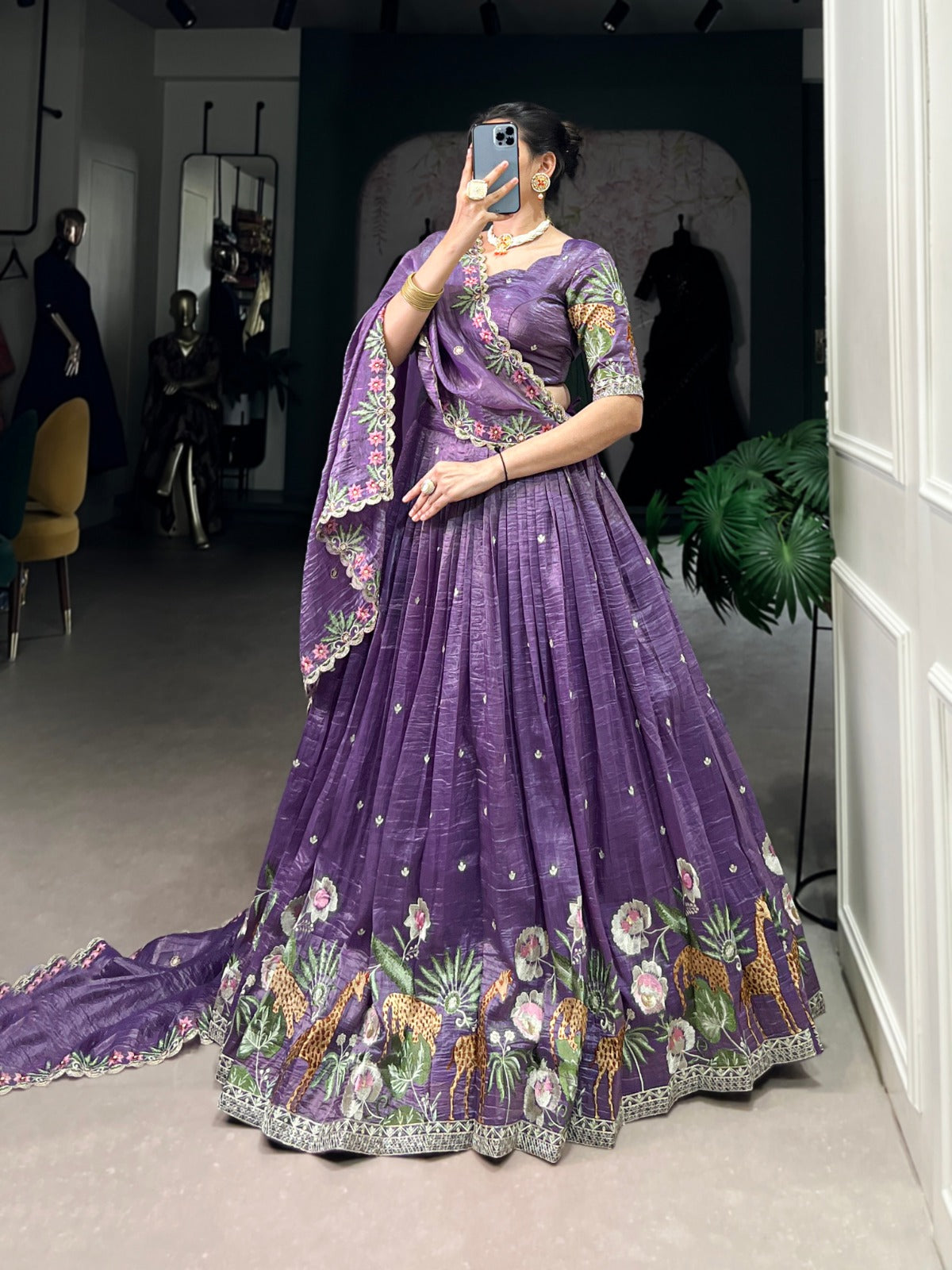 Gold Crush Lehenga Choli with Sequins & Thread Embroidery | Party & Wedding Wear