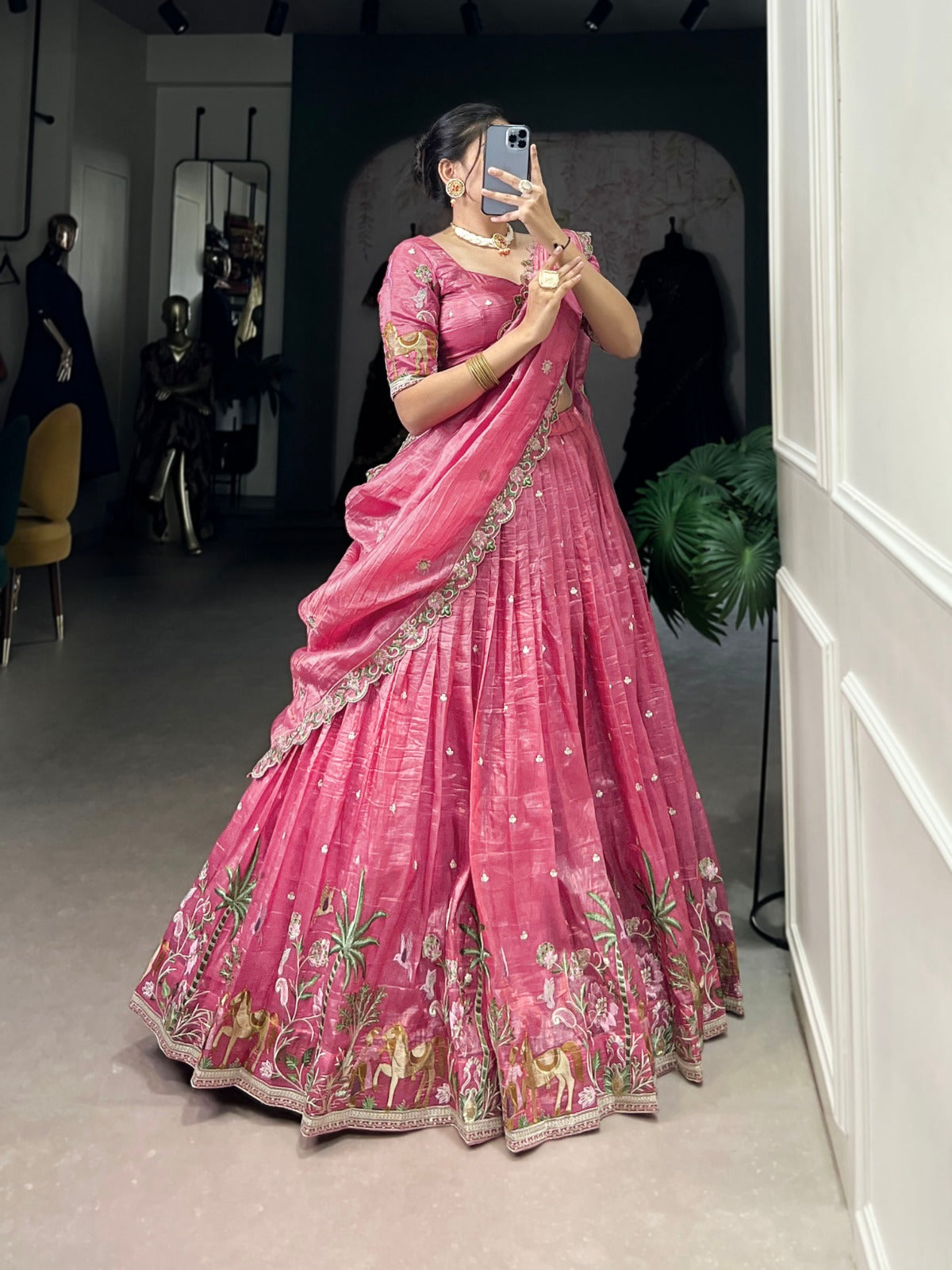 Gold Crush Lehenga Choli with Sequins & Thread Embroidery | Party & Wedding Wear