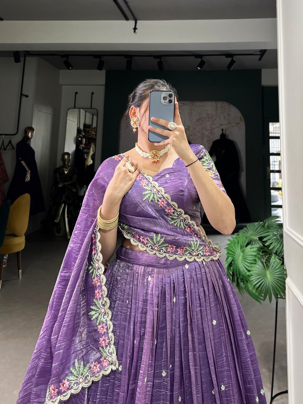 Gold Crush Lehenga Choli with Sequins & Thread Embroidery | Party & Wedding Wear