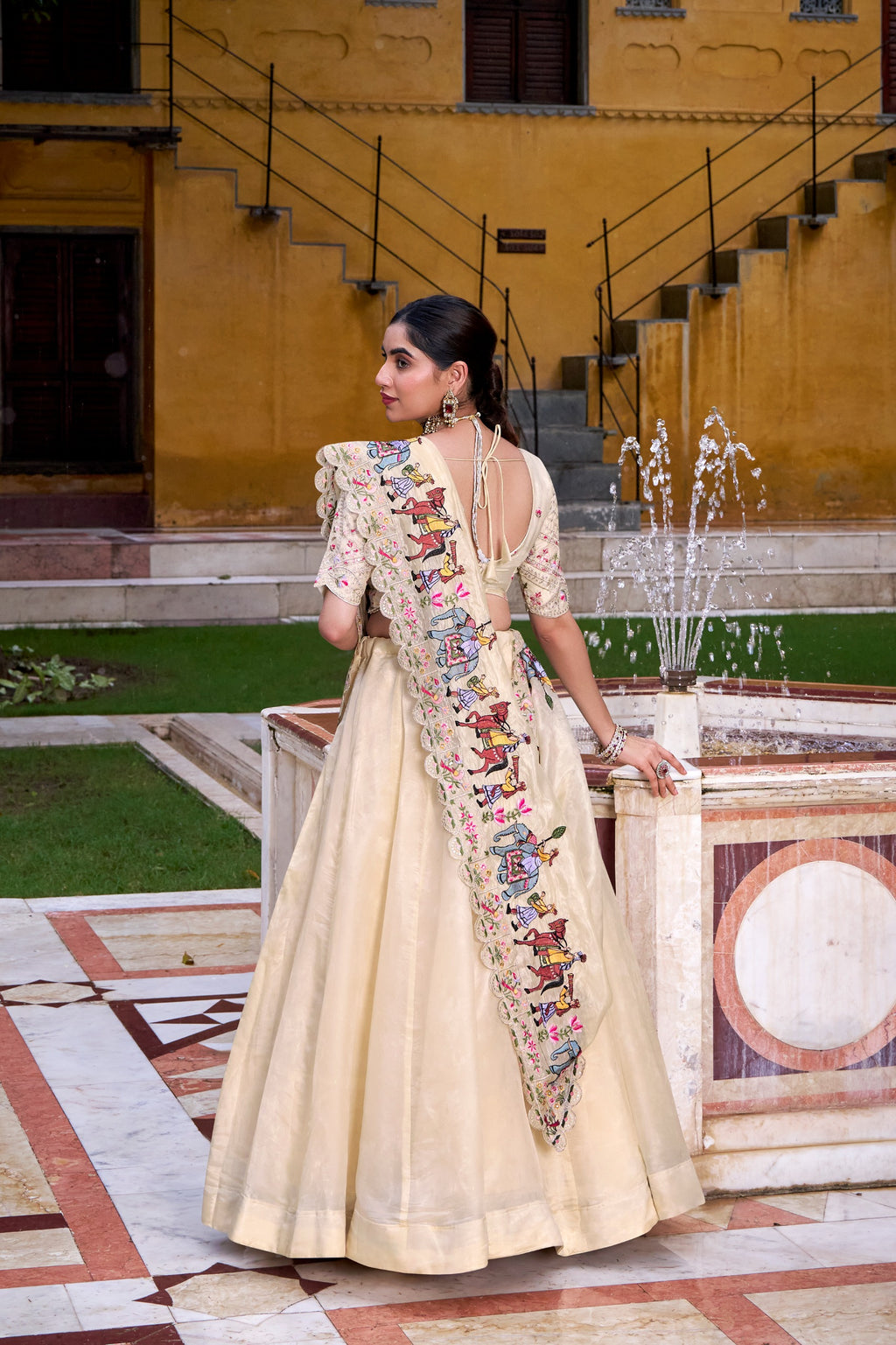Off White Raspberry Lehenga Choli with Sequins Embroidered Blouse & Dupatta