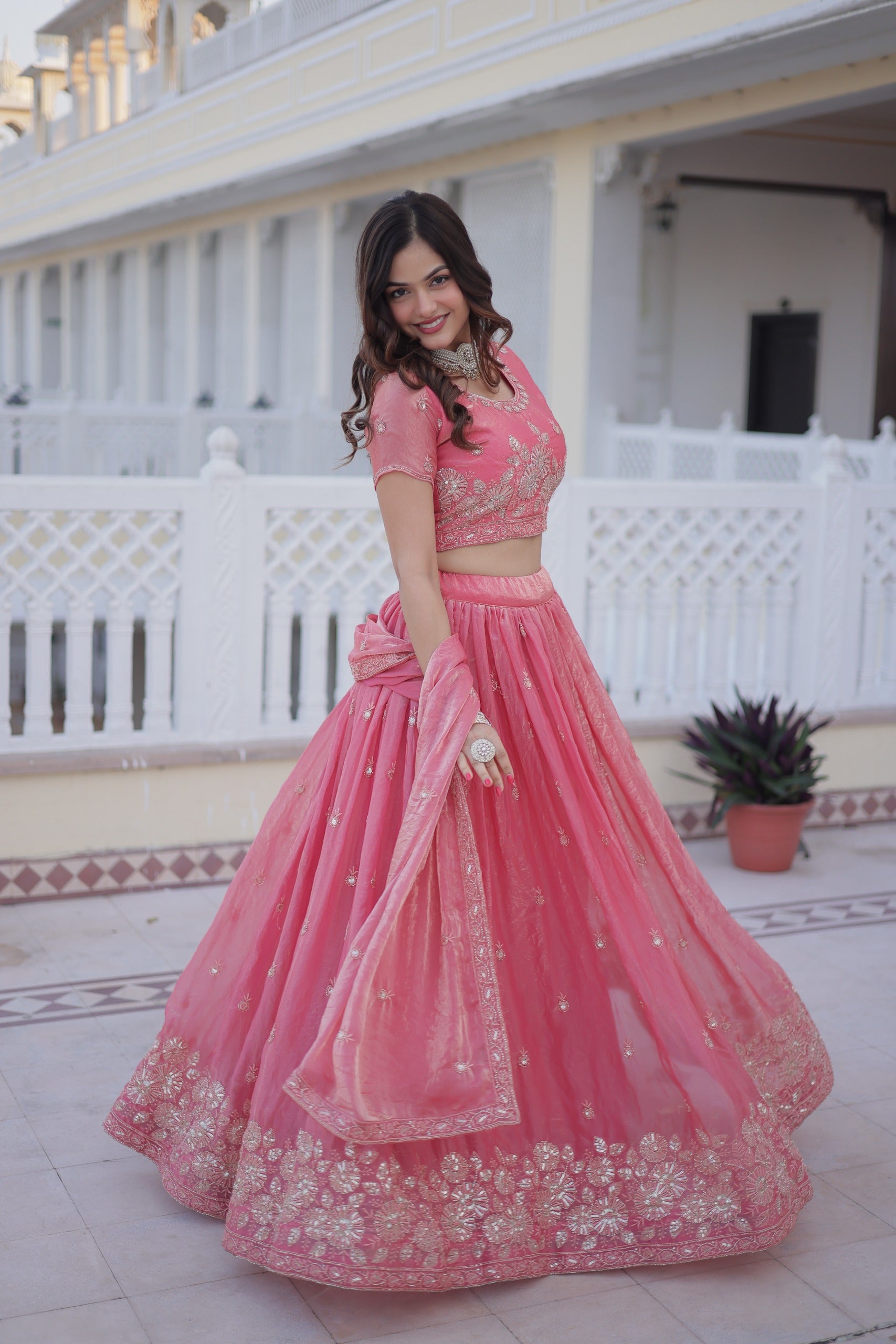 Fendi Silk Lehenga Choli with Heavy Sequins & Zari Embroidery | Designer Wedding & Festive Wear