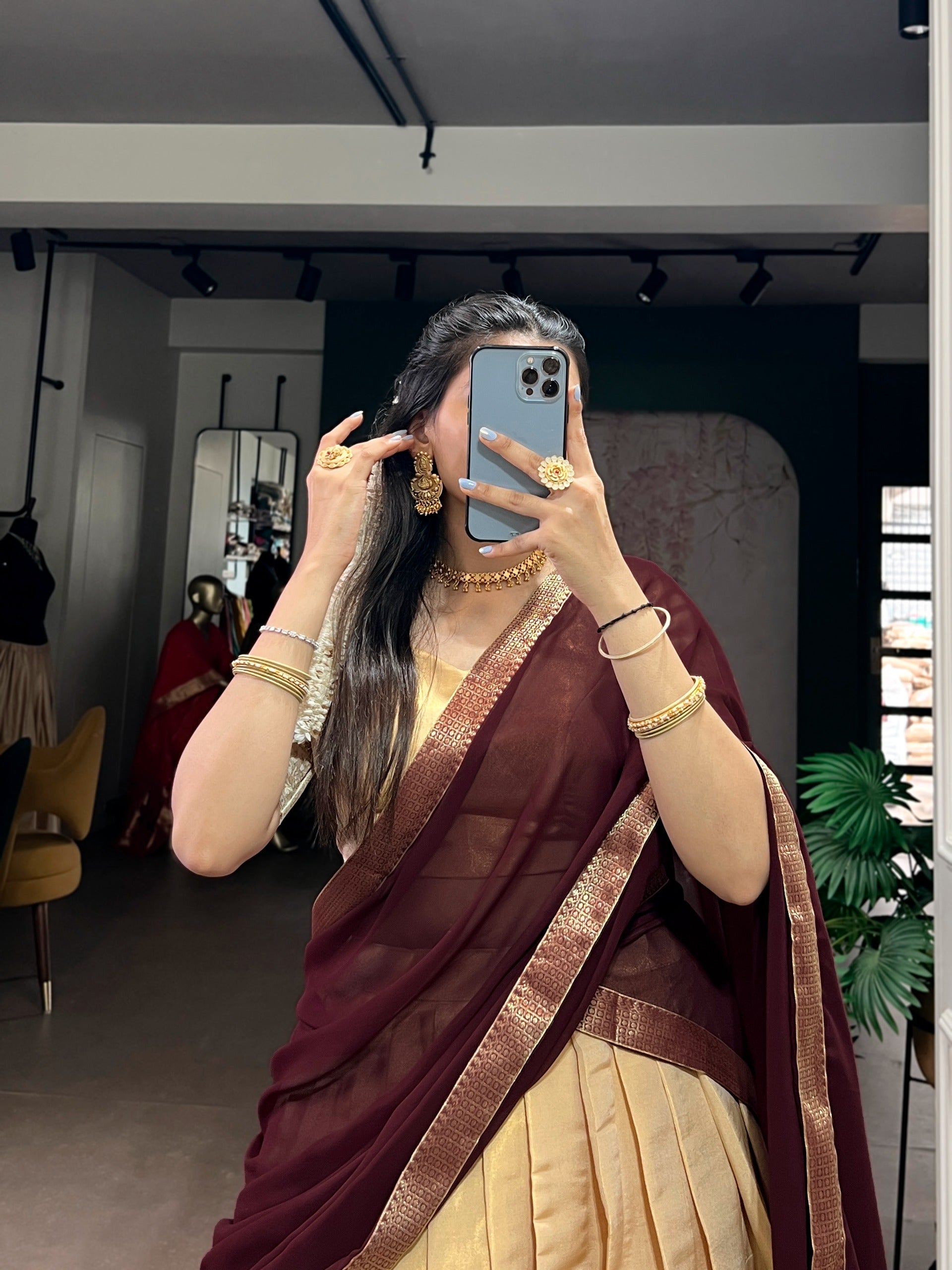 Kanchipuram Half Sarees with Zari Weaving | Traditional Silk Festive Wear