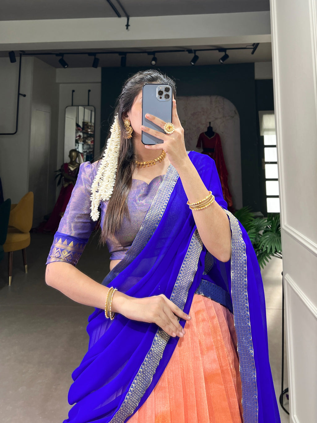 Kanchipuram Half Sarees with Zari Weaving | Traditional Silk Festive Wear