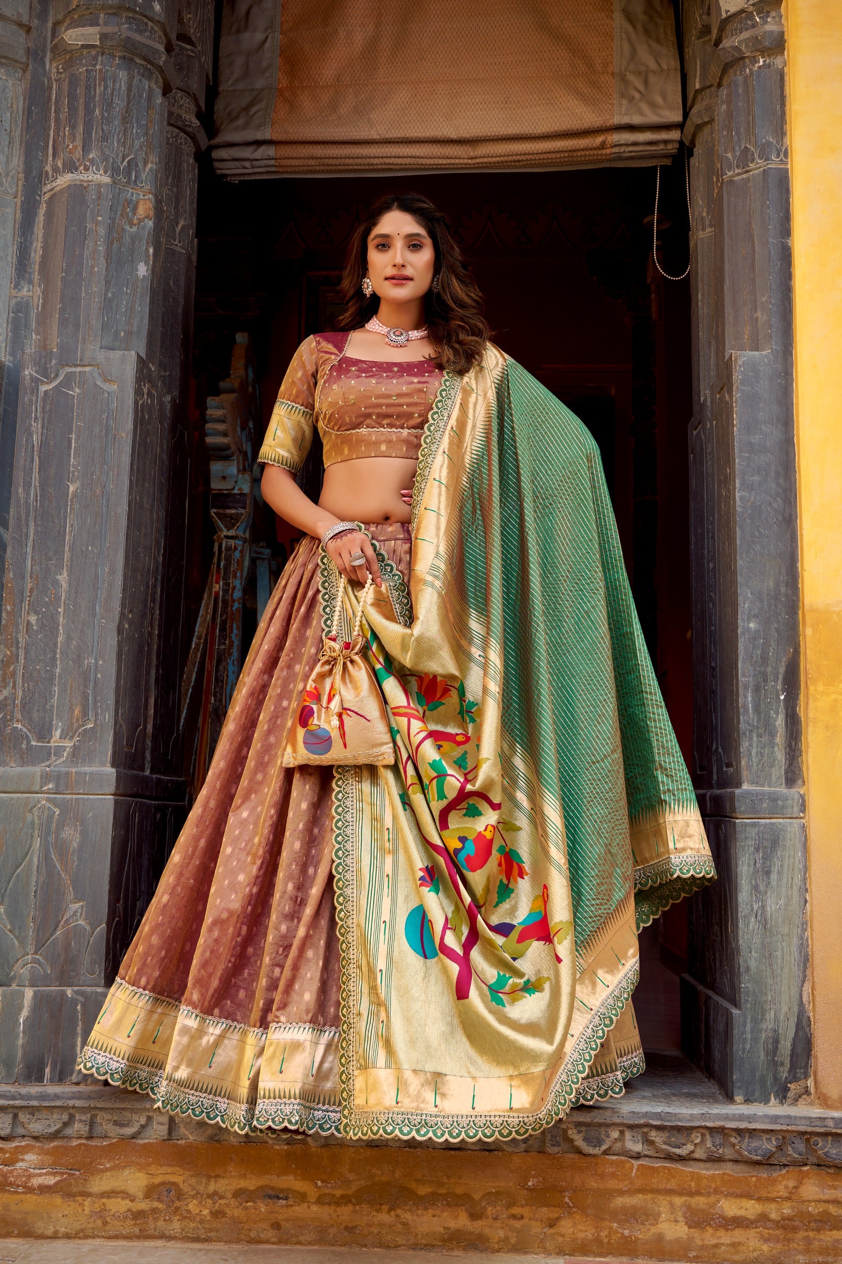 Paithani Shimmer Organza Lehenga Choli with Zari Weaving & Jacquard Silk Dupatta