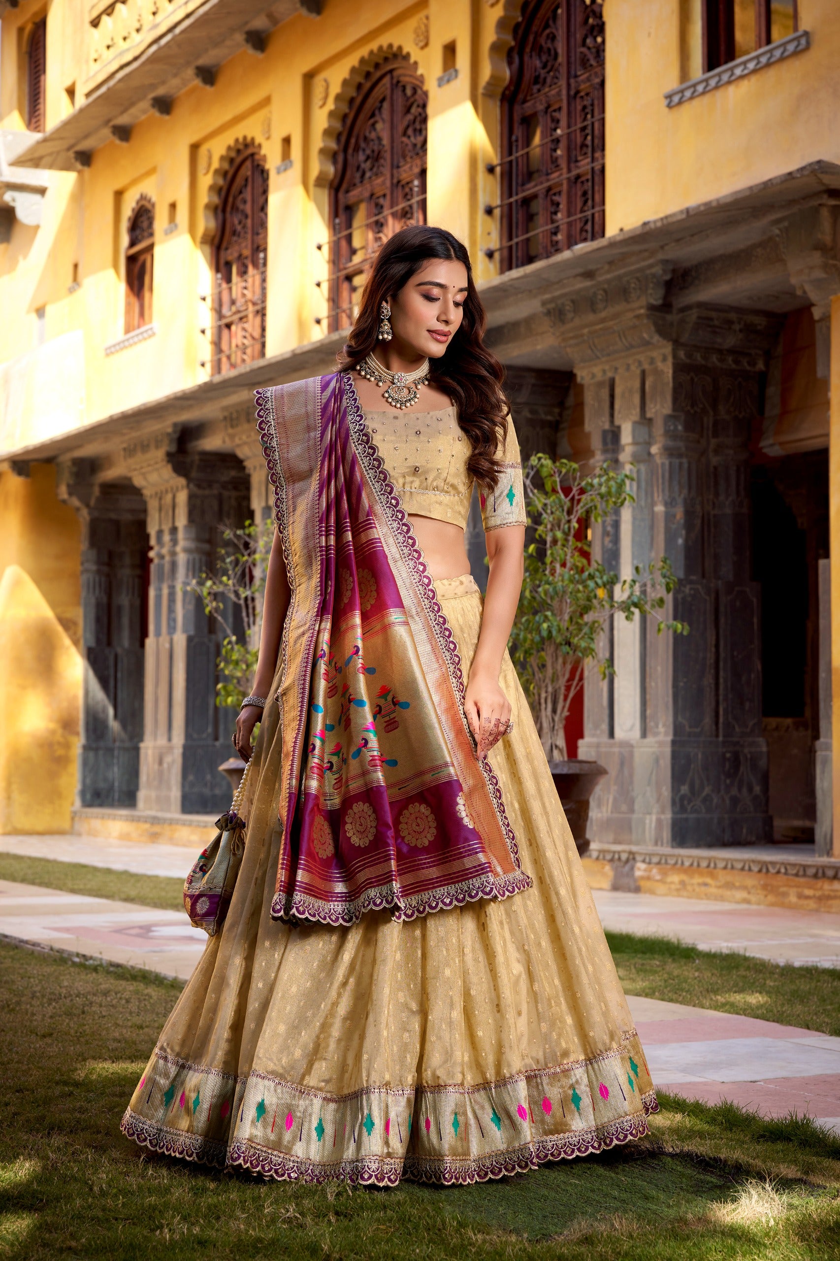 Paithani Shimmer Organza Lehenga Choli with Zari Weaving & Jacquard Silk Dupatta