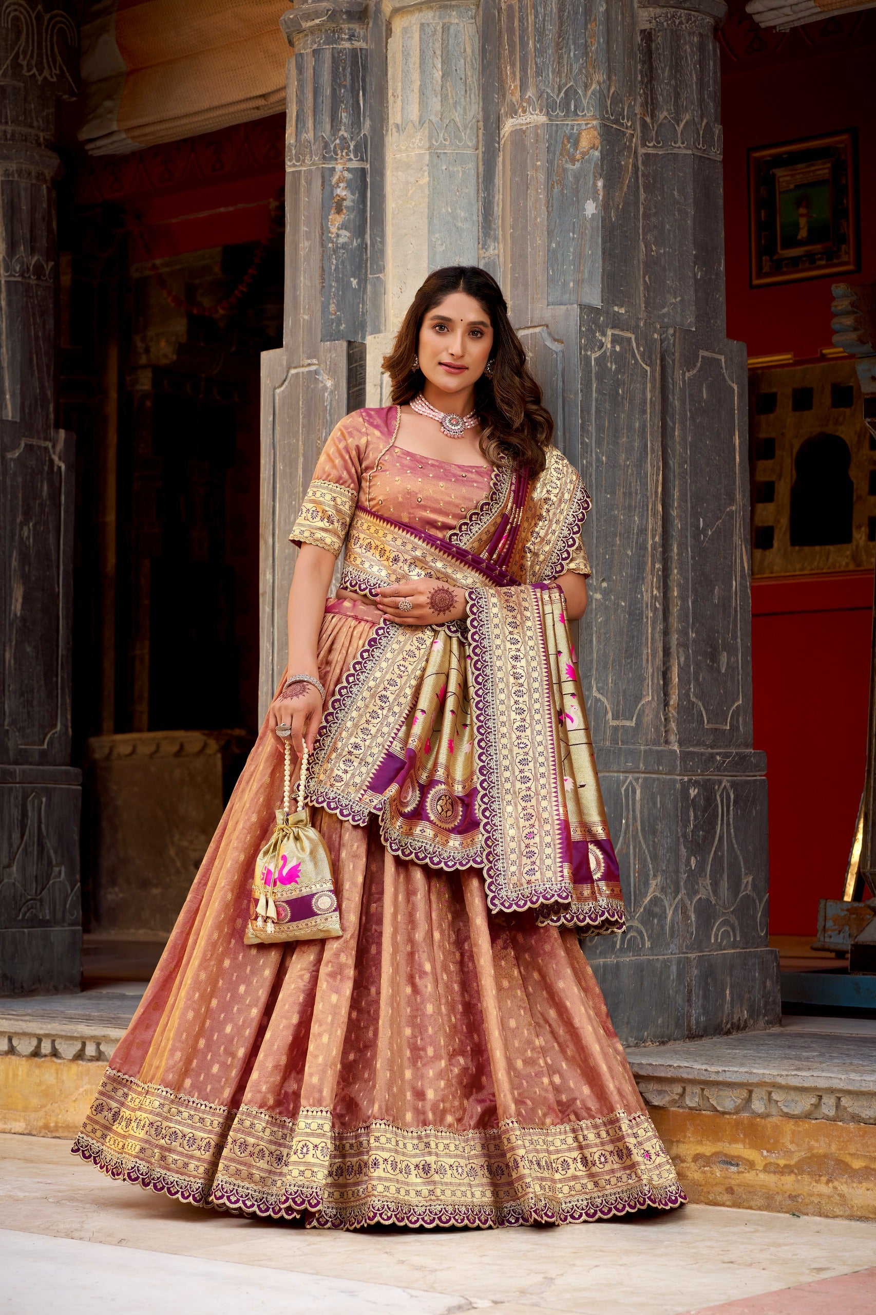 Paithani Shimmer Organza Lehenga Choli with Zari Weaving & Jacquard Silk Dupatta