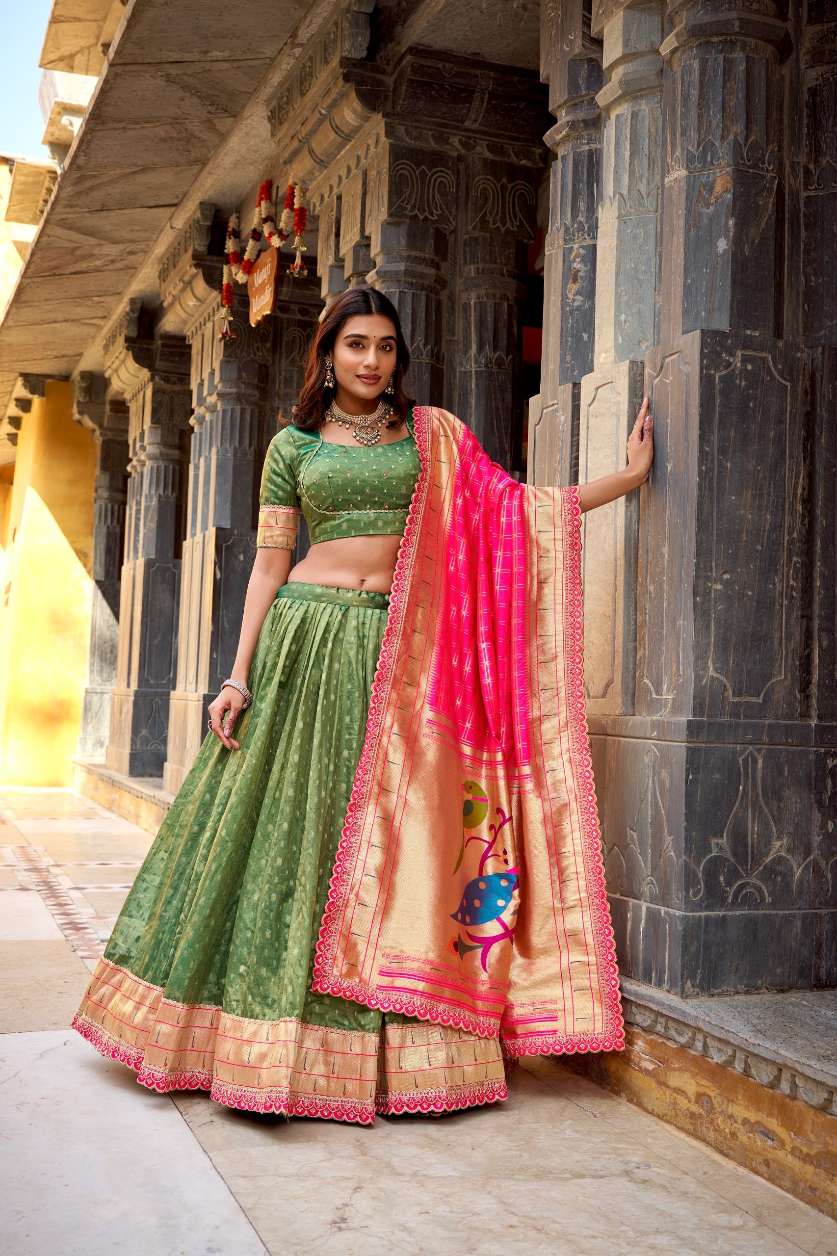 Paithani Shimmer Organza Lehenga Choli with Zari Weaving & Jacquard Silk Dupatta
