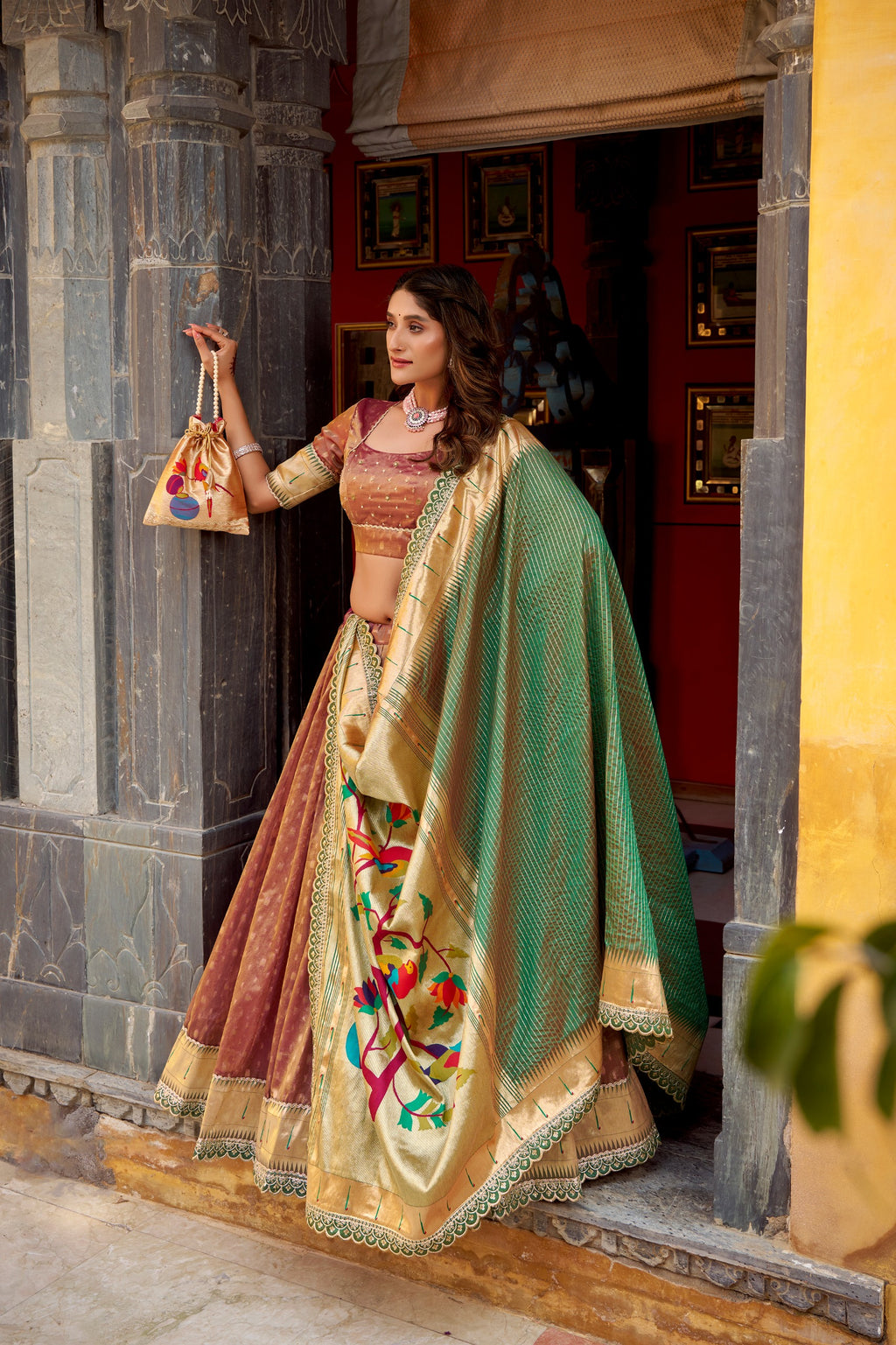 Paithani Shimmer Organza Lehenga Choli with Zari Weaving & Jacquard Silk Dupatta