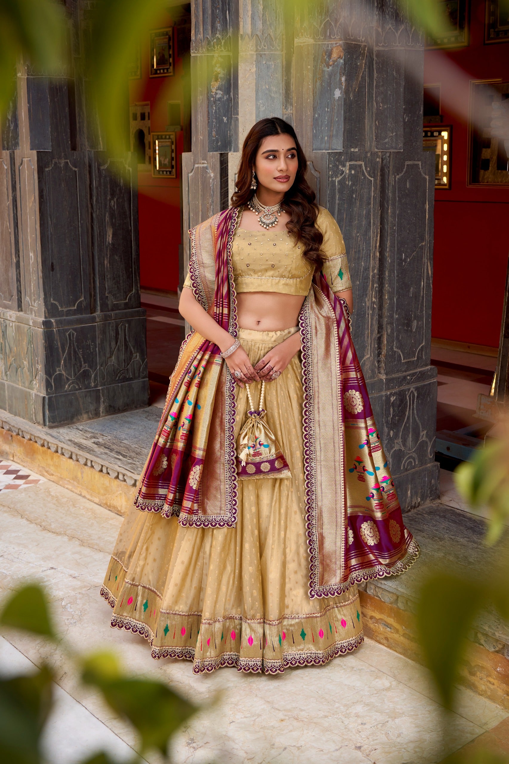 Paithani Shimmer Organza Lehenga Choli with Zari Weaving & Jacquard Silk Dupatta