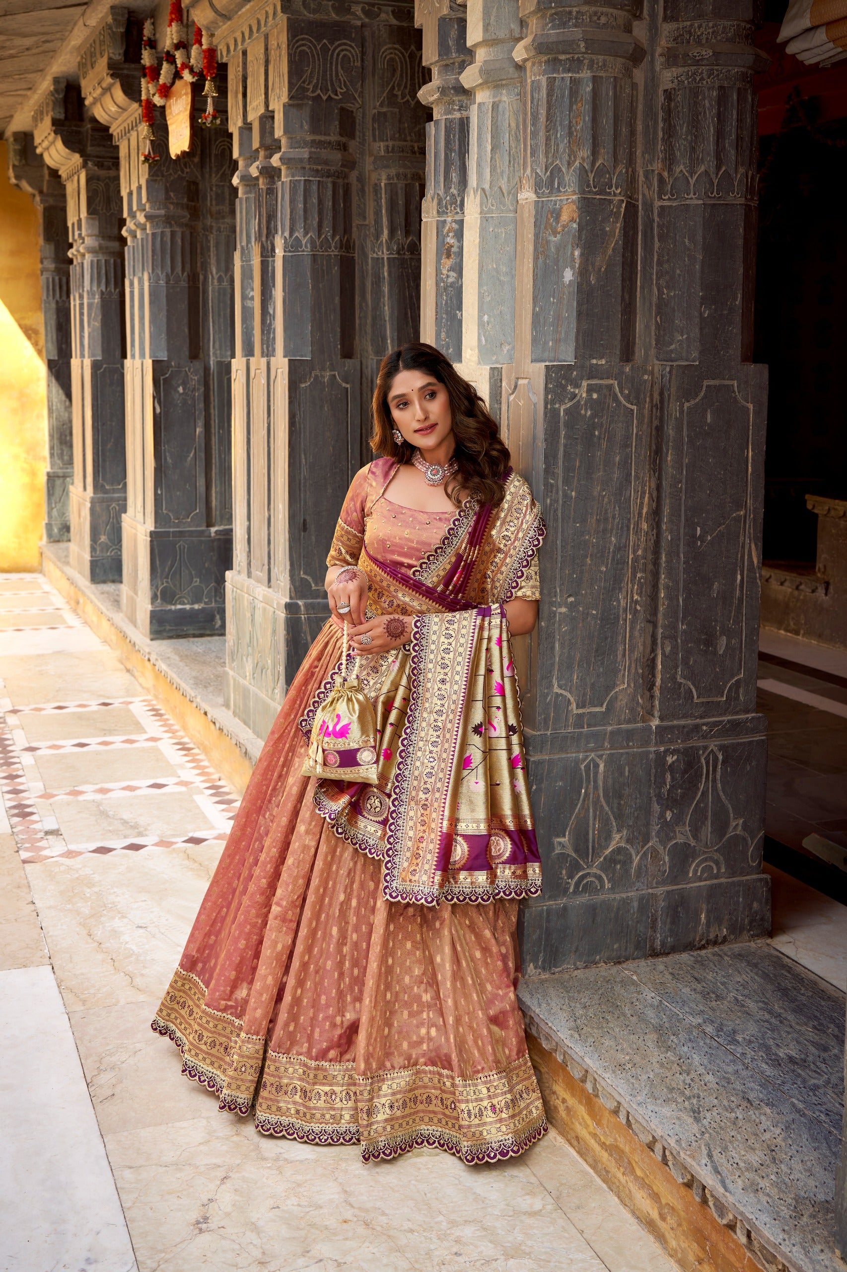 Paithani Shimmer Organza Lehenga Choli with Zari Weaving & Jacquard Silk Dupatta
