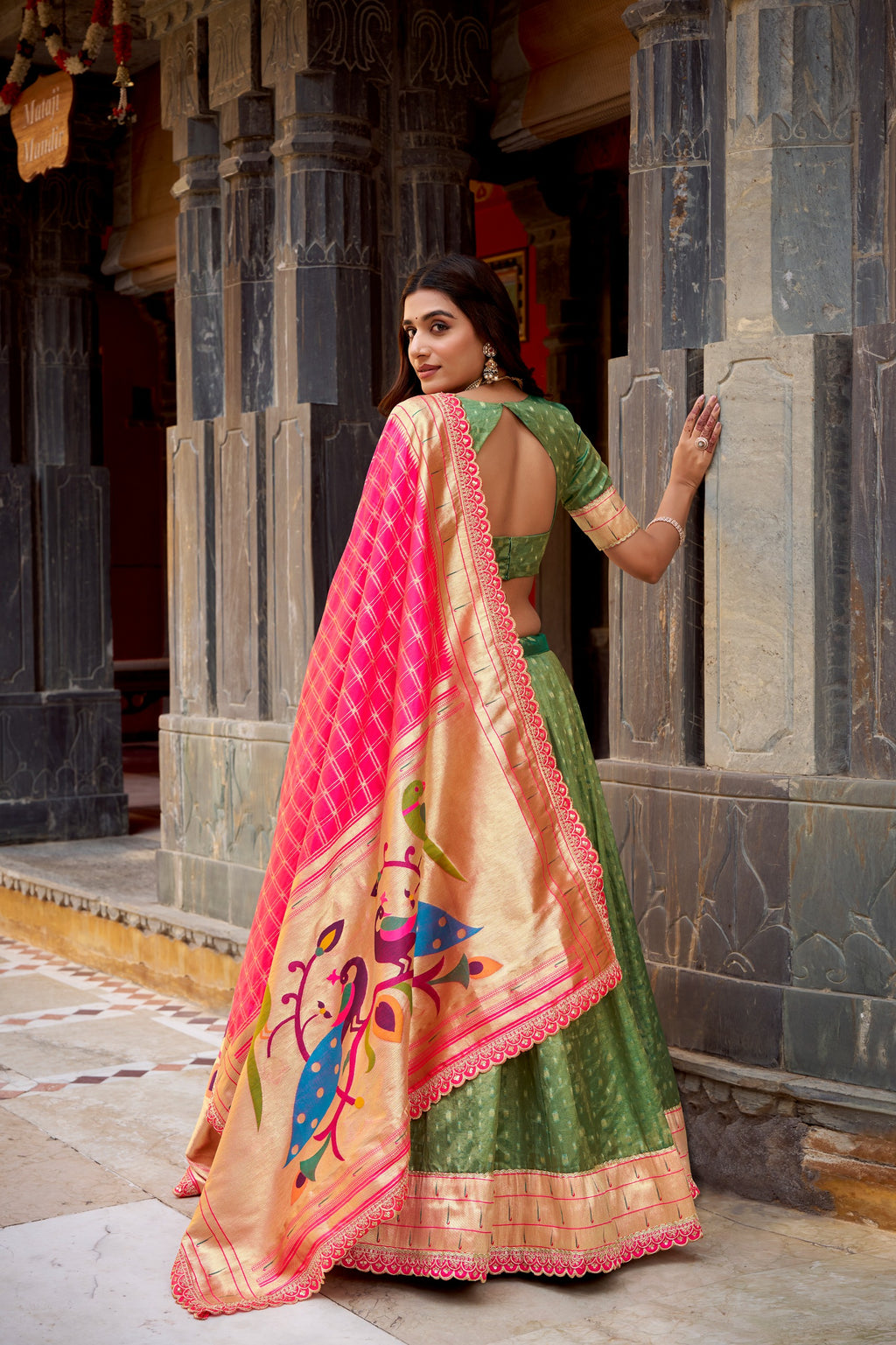 Paithani Shimmer Organza Lehenga Choli with Zari Weaving & Jacquard Silk Dupatta