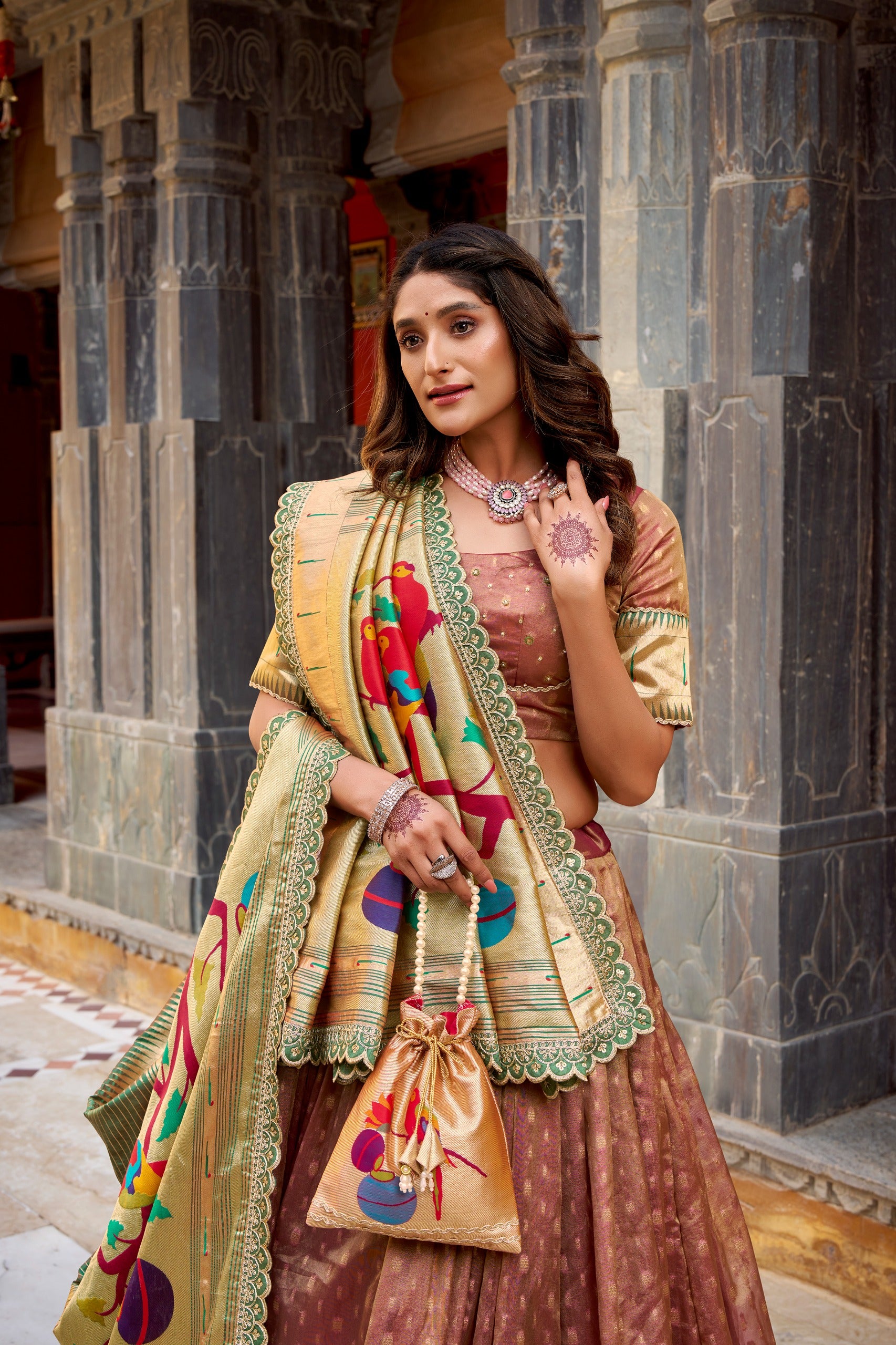 Paithani Shimmer Organza Lehenga Choli with Zari Weaving & Jacquard Silk Dupatta
