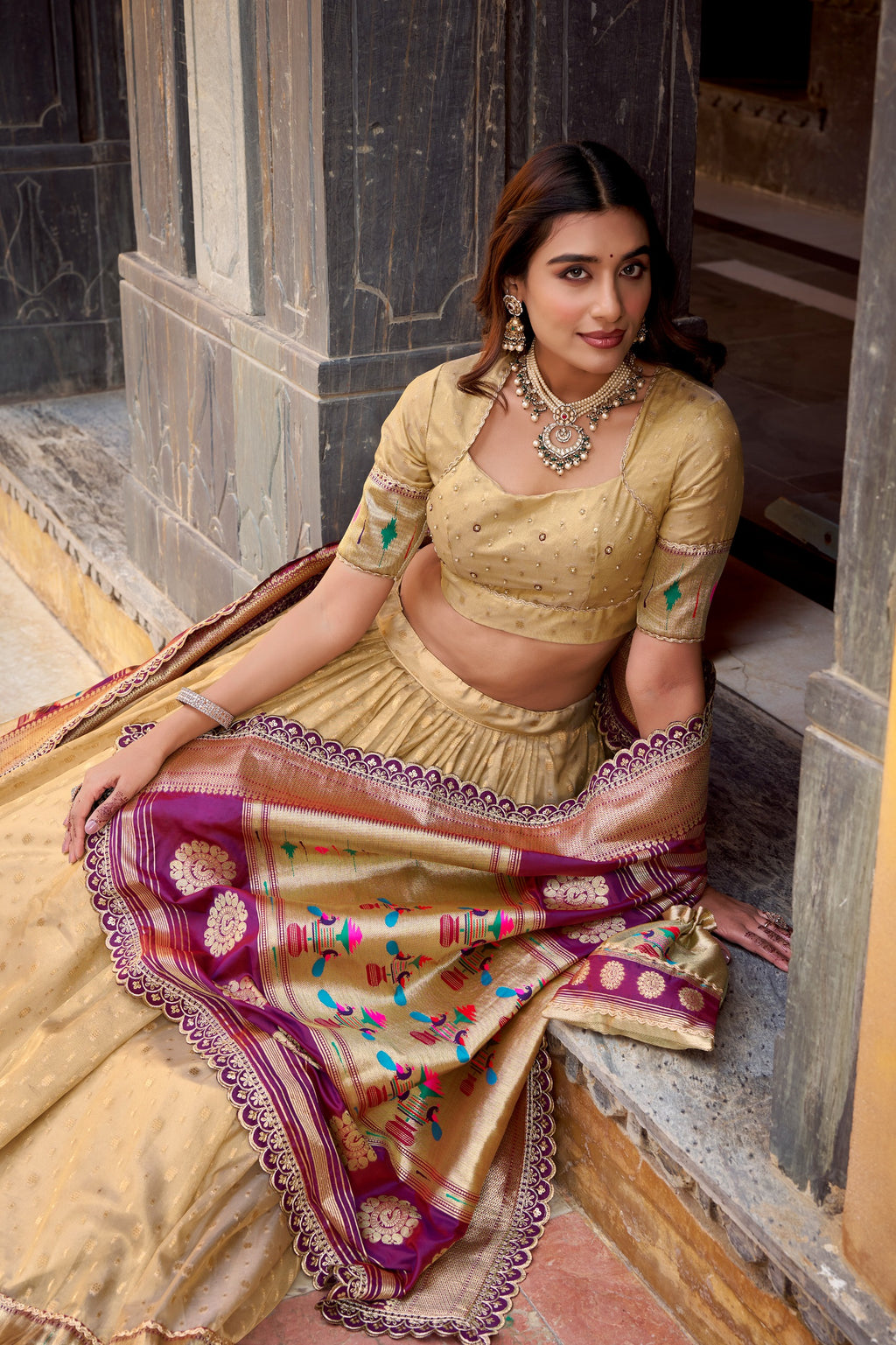 Paithani Shimmer Organza Lehenga Choli with Zari Weaving & Jacquard Silk Dupatta