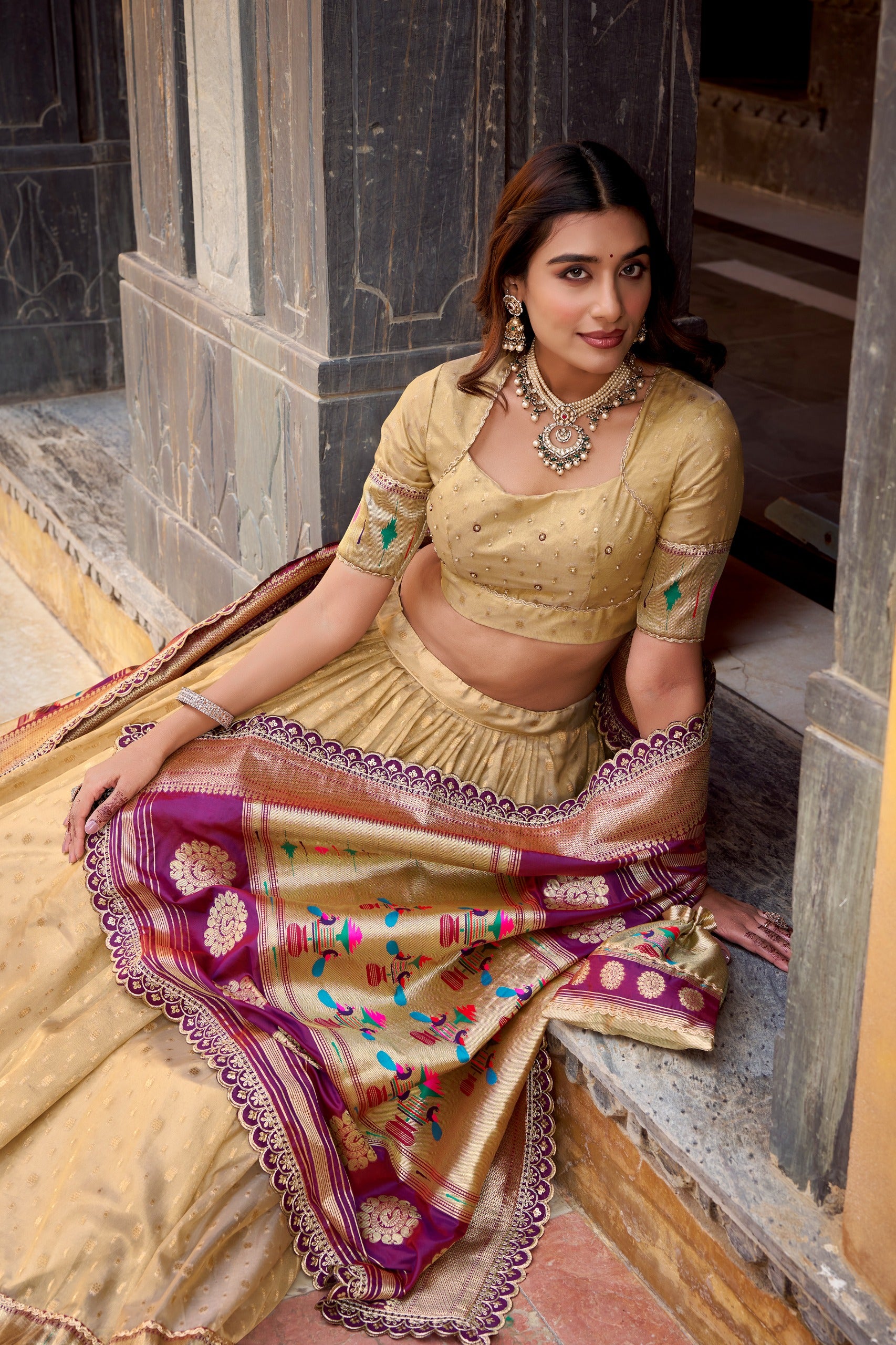 Paithani Shimmer Organza Lehenga Choli with Zari Weaving & Jacquard Silk Dupatta