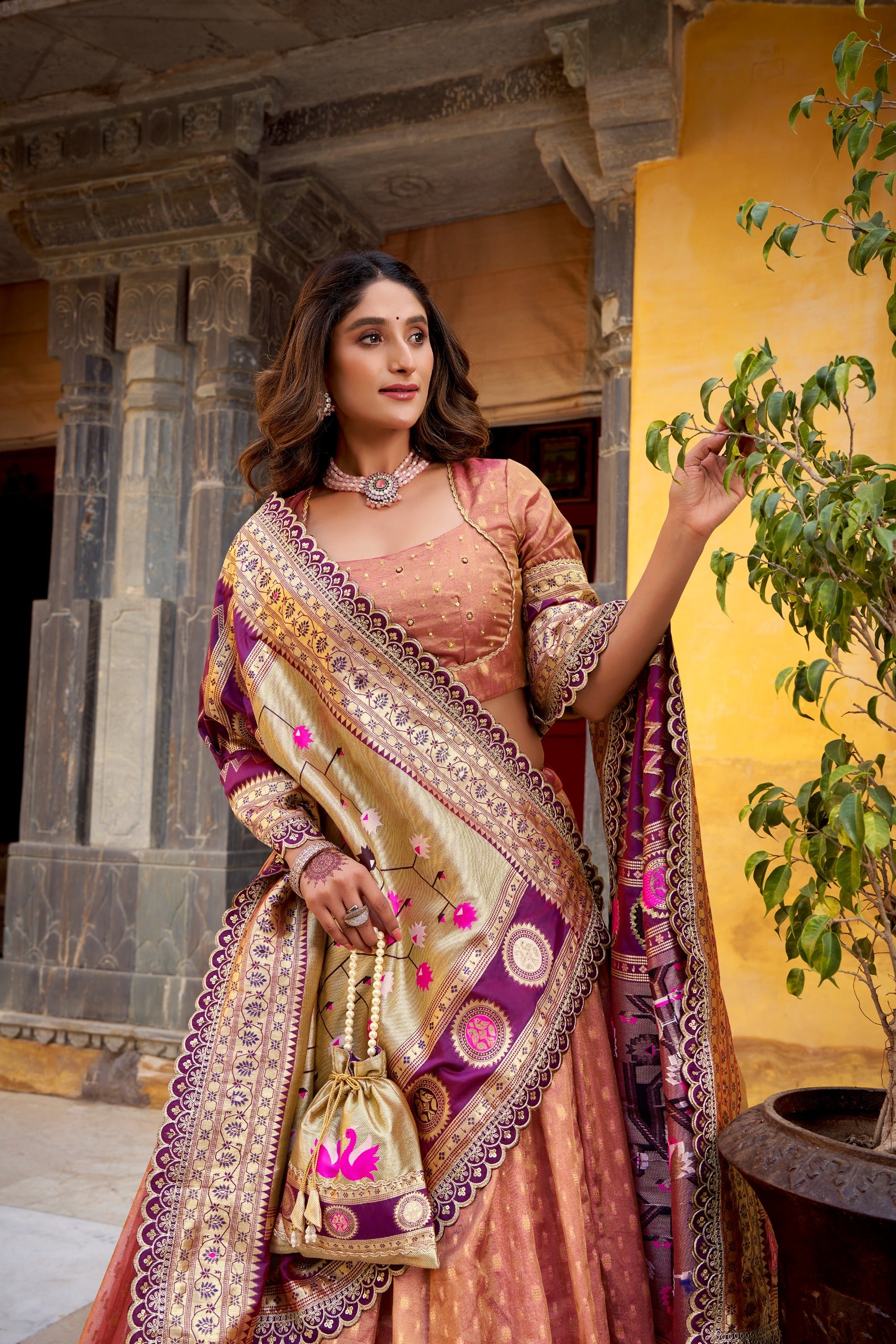 Paithani Shimmer Organza Lehenga Choli with Zari Weaving & Jacquard Silk Dupatta