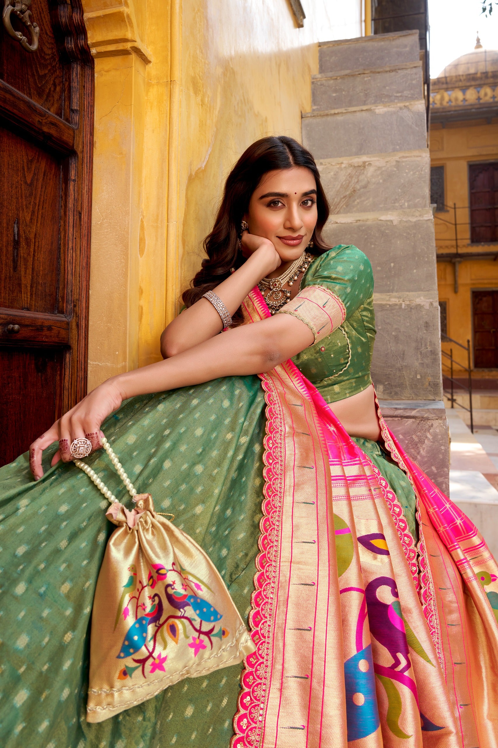 Paithani Shimmer Organza Lehenga Choli with Zari Weaving & Jacquard Silk Dupatta