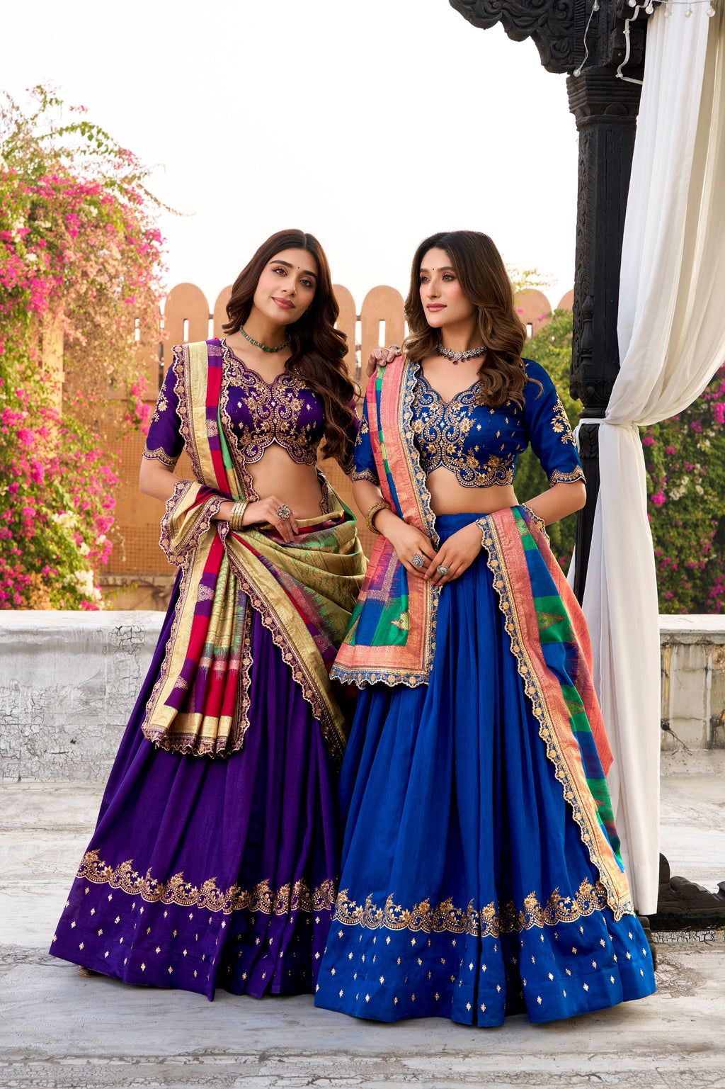 Vichitra Silk Lehenga Choli with Sequins & Thread Embroidery