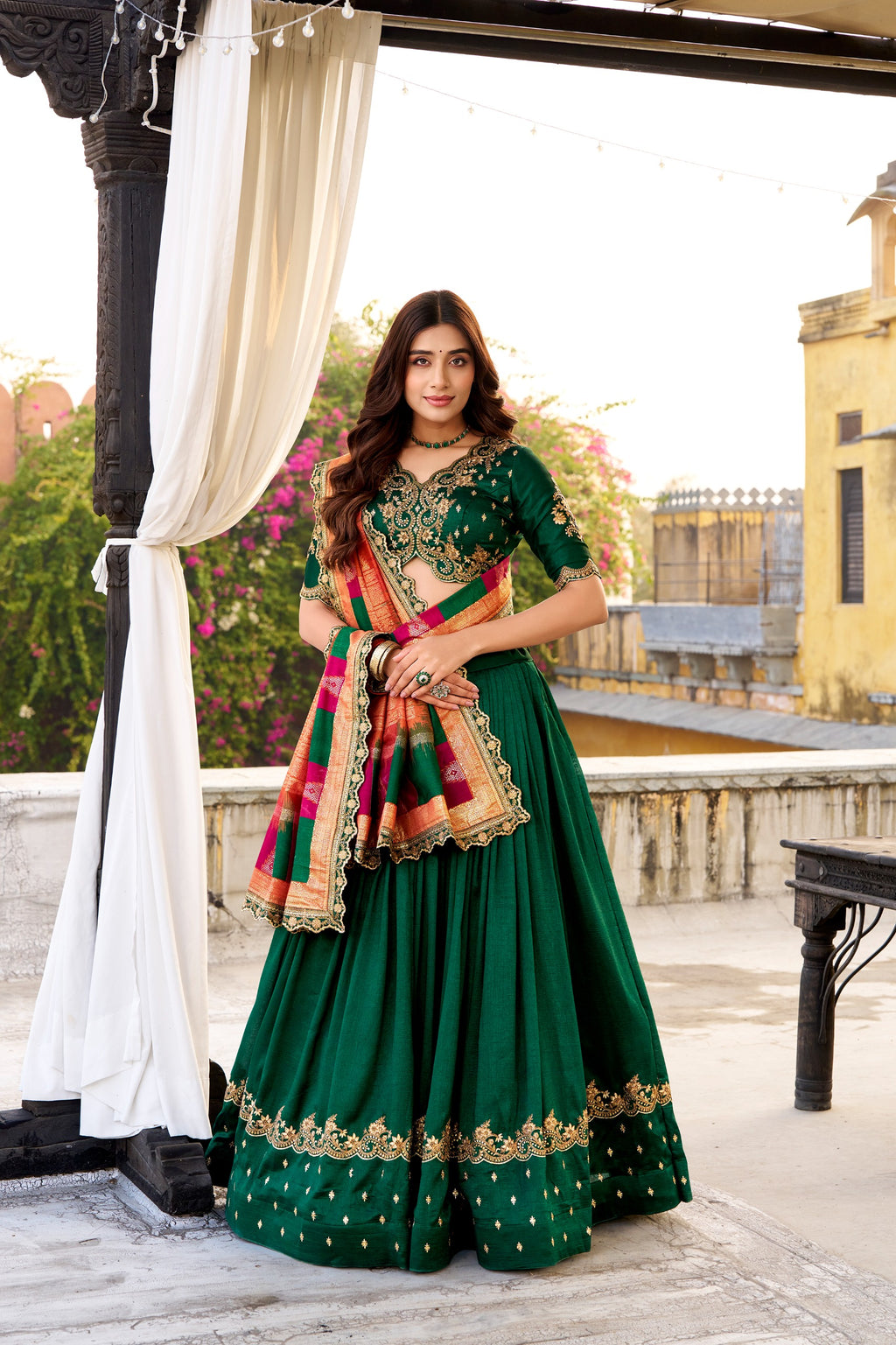 Vichitra Silk Lehenga Choli with Sequins & Thread Embroidery