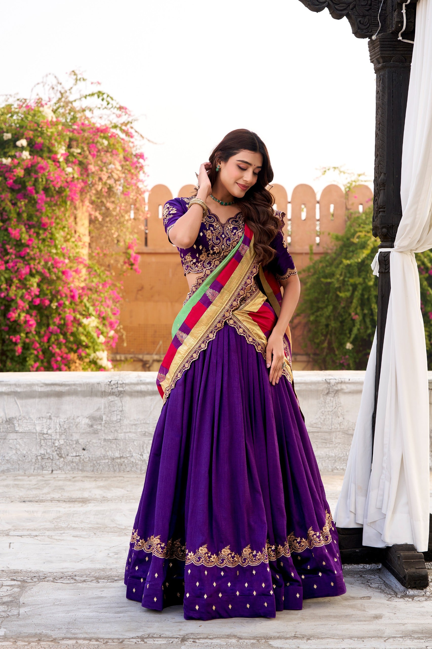Vichitra Silk Lehenga Choli with Sequins & Thread Embroidery