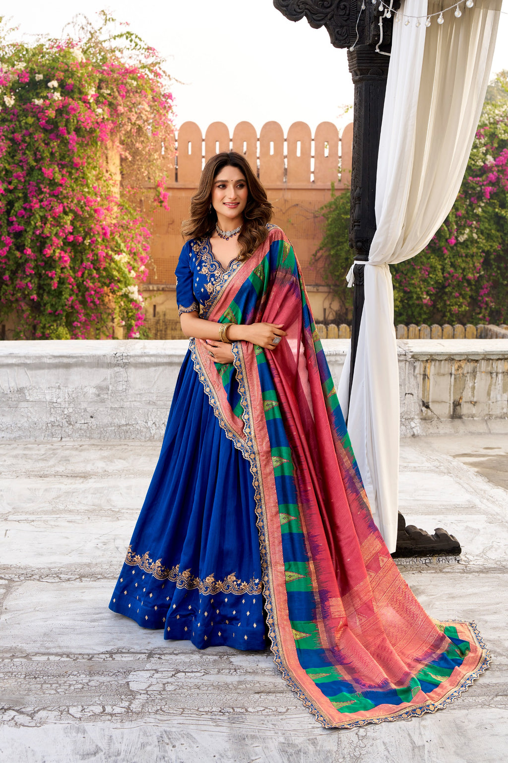 Vichitra Silk Lehenga Choli with Sequins & Thread Embroidery