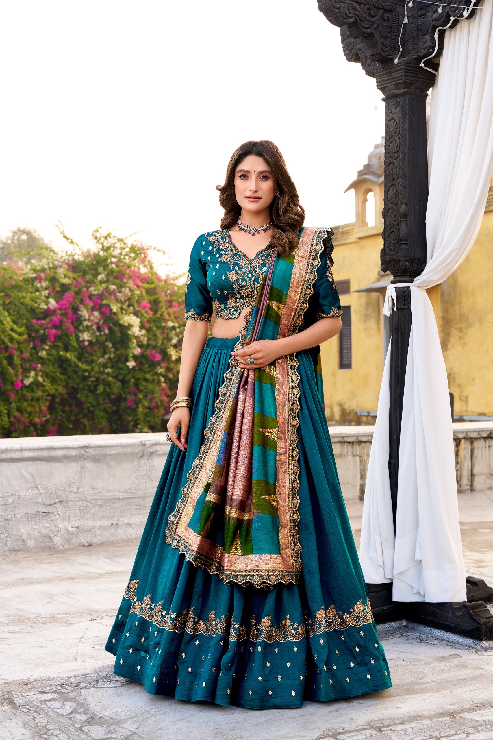 Vichitra Silk Lehenga Choli with Sequins & Thread Embroidery