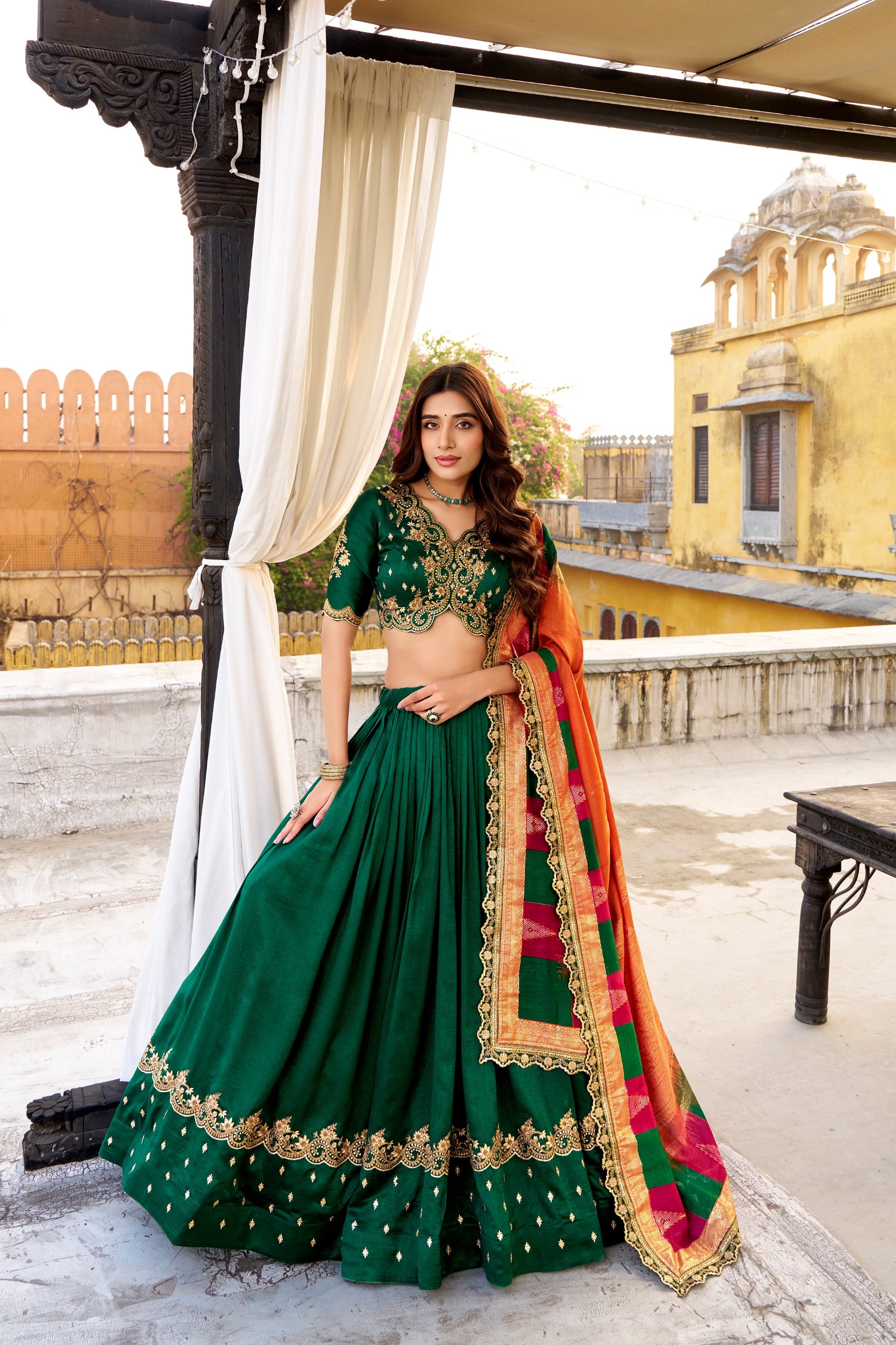 Vichitra Silk Lehenga Choli with Sequins & Thread Embroidery