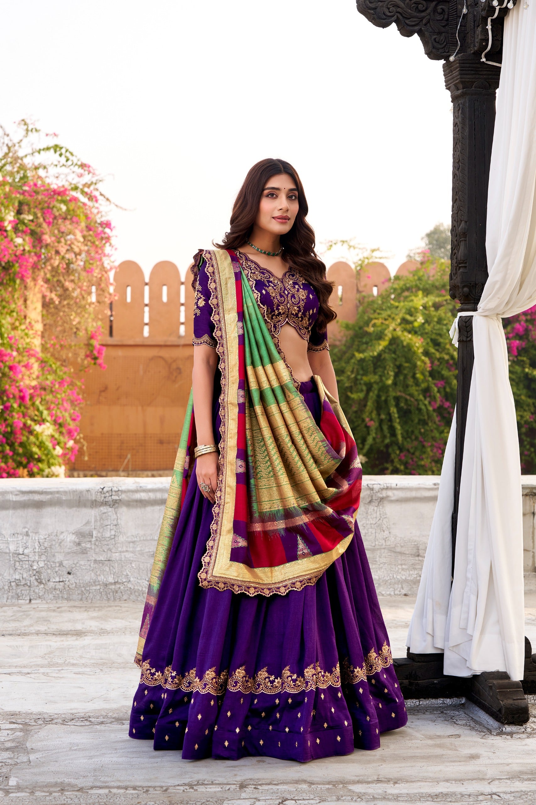 Vichitra Silk Lehenga Choli with Sequins & Thread Embroidery