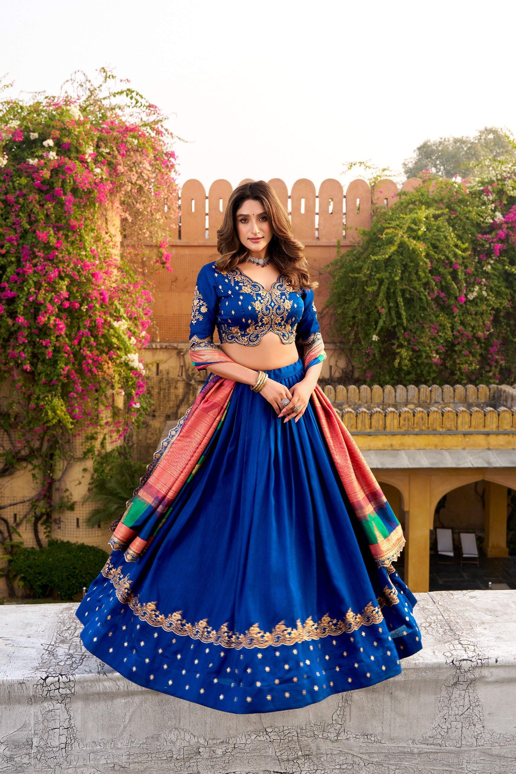 Vichitra Silk Lehenga Choli with Sequins & Thread Embroidery